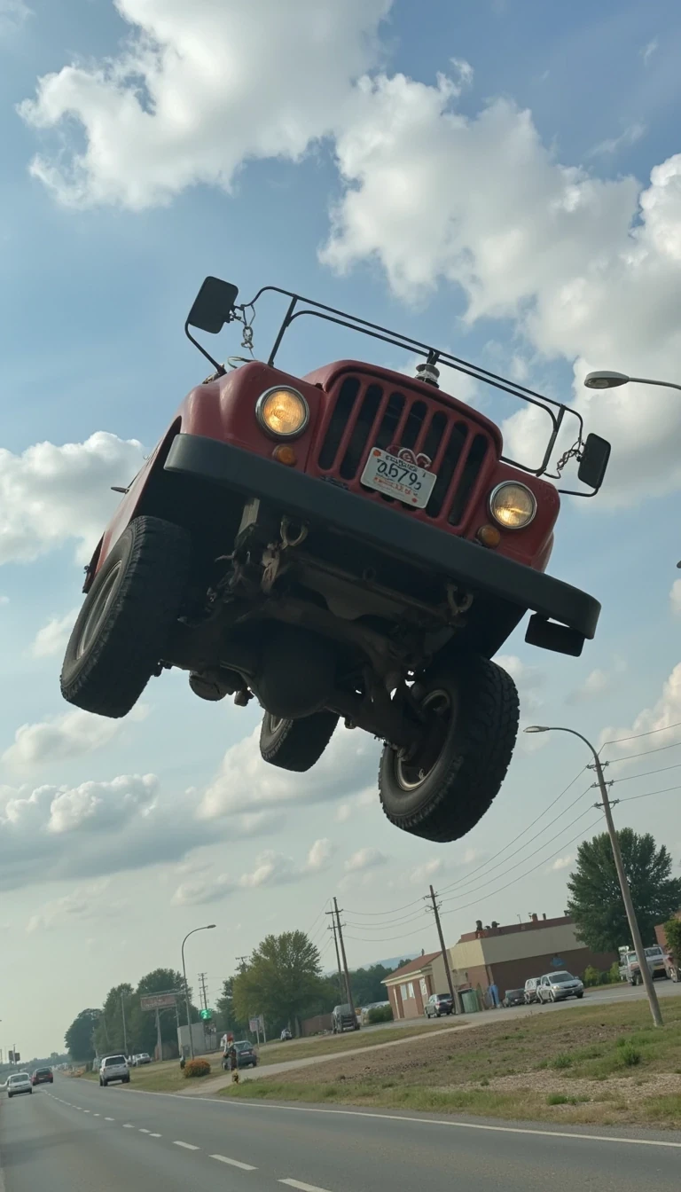 CSTMDL,Snapchat low quality, holding a truck in the air like a superhero