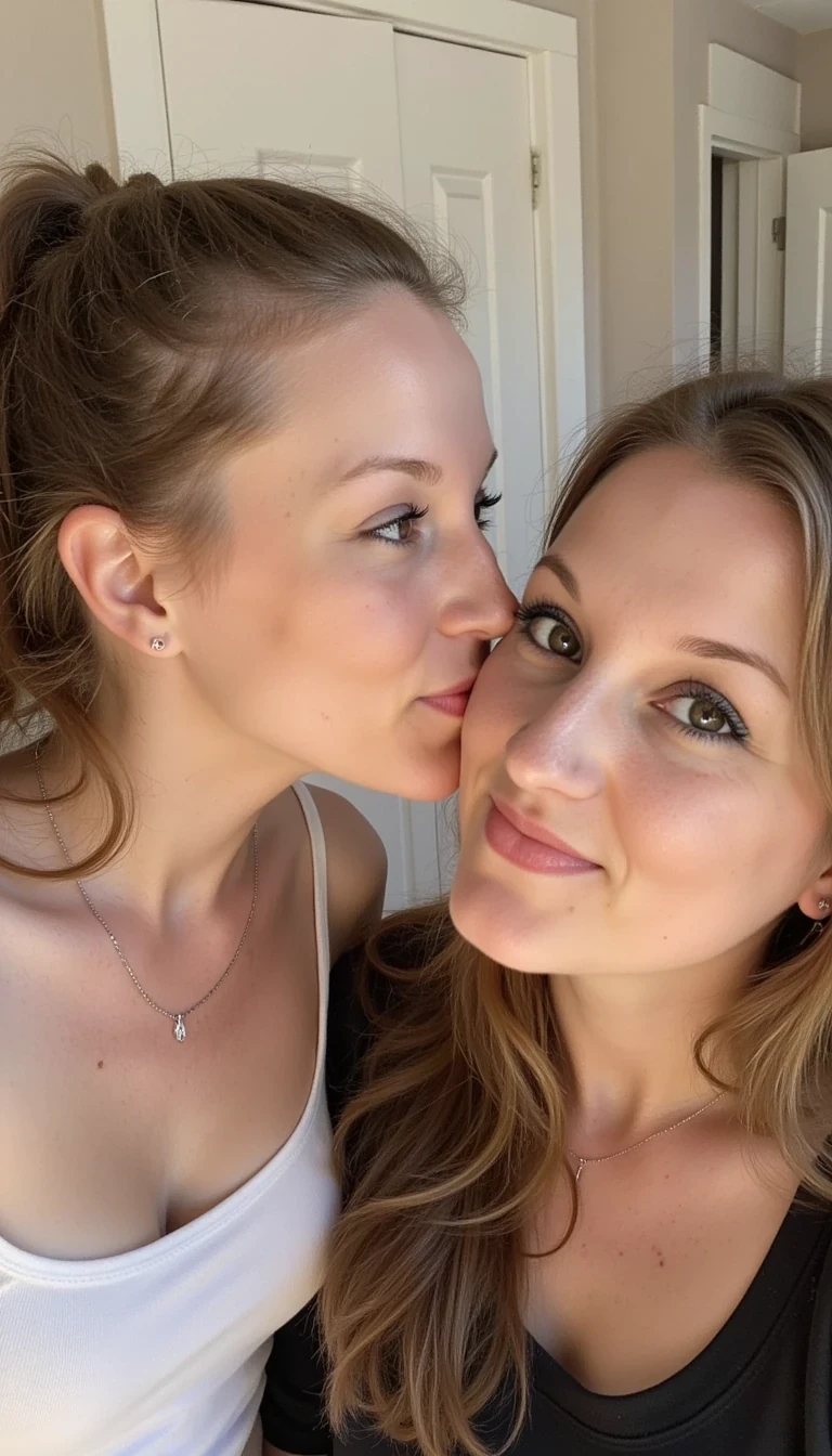 photo of woman CSTMDL kissing another girl