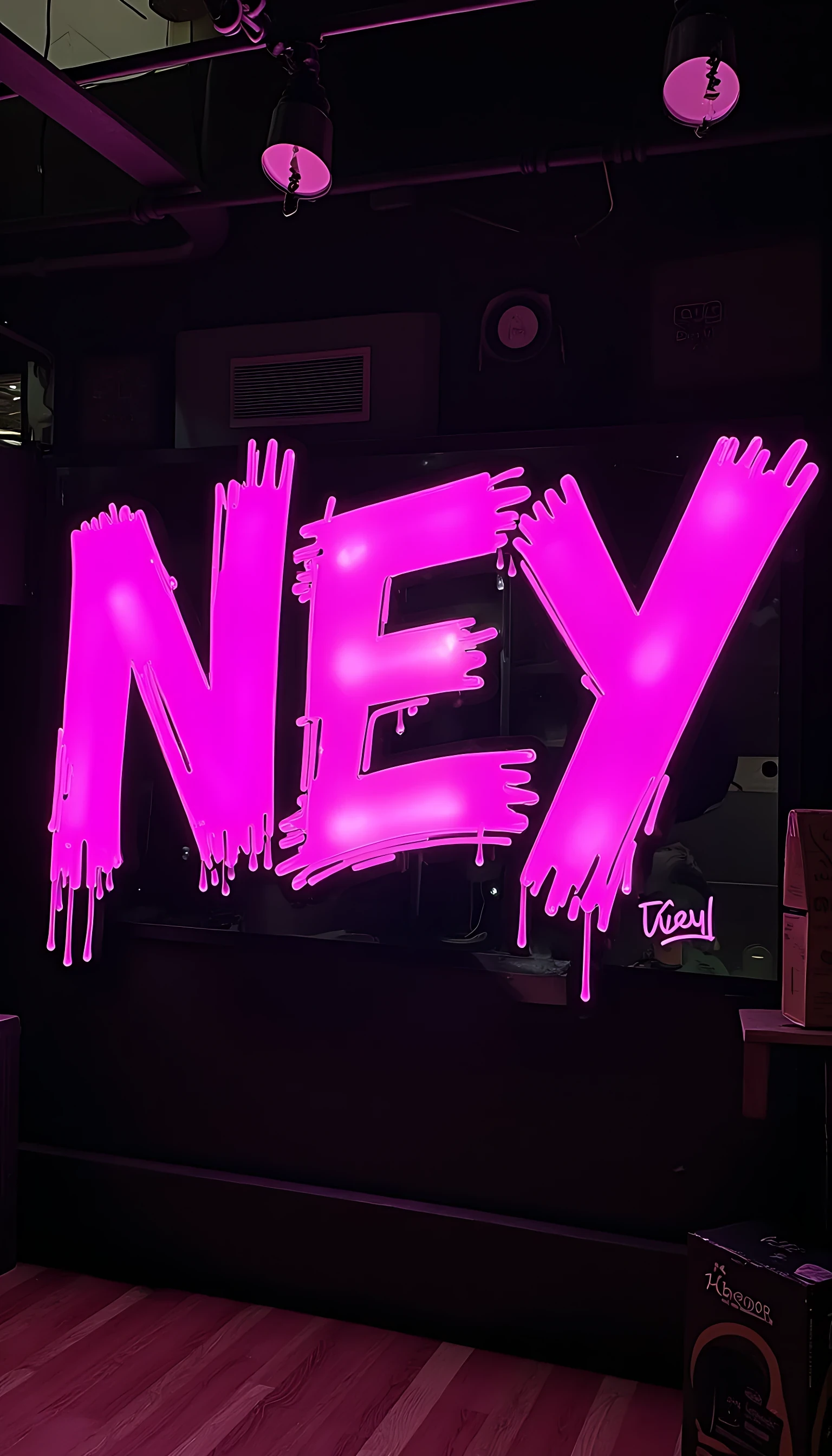 CSTMDL   Make trival  pink graffiti that says NEY with black background 