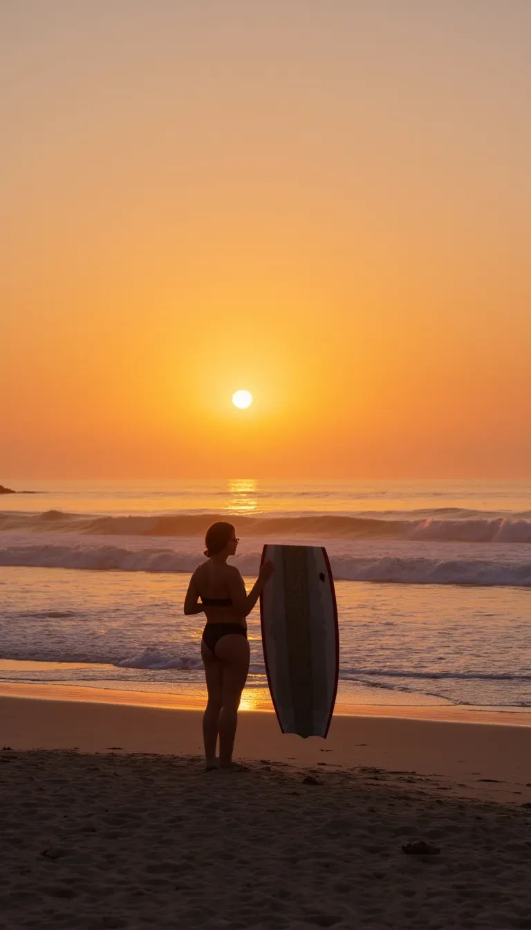 a woman standing on a sandy beach at sunset h hxjegu4d8px05c7m2uqftii7