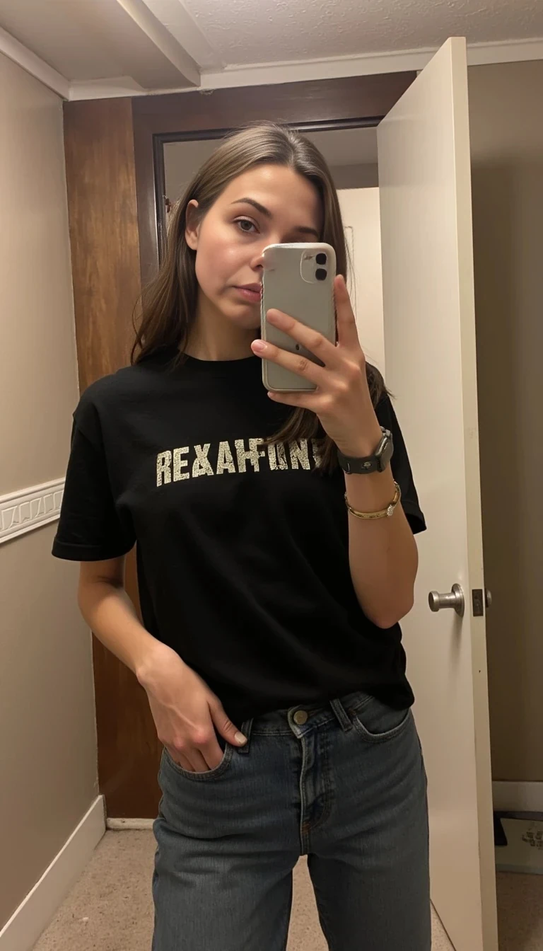 score_9, boring low quality snapchat photo circa 2015, 1girl, photo medium, black shirt, jeans
