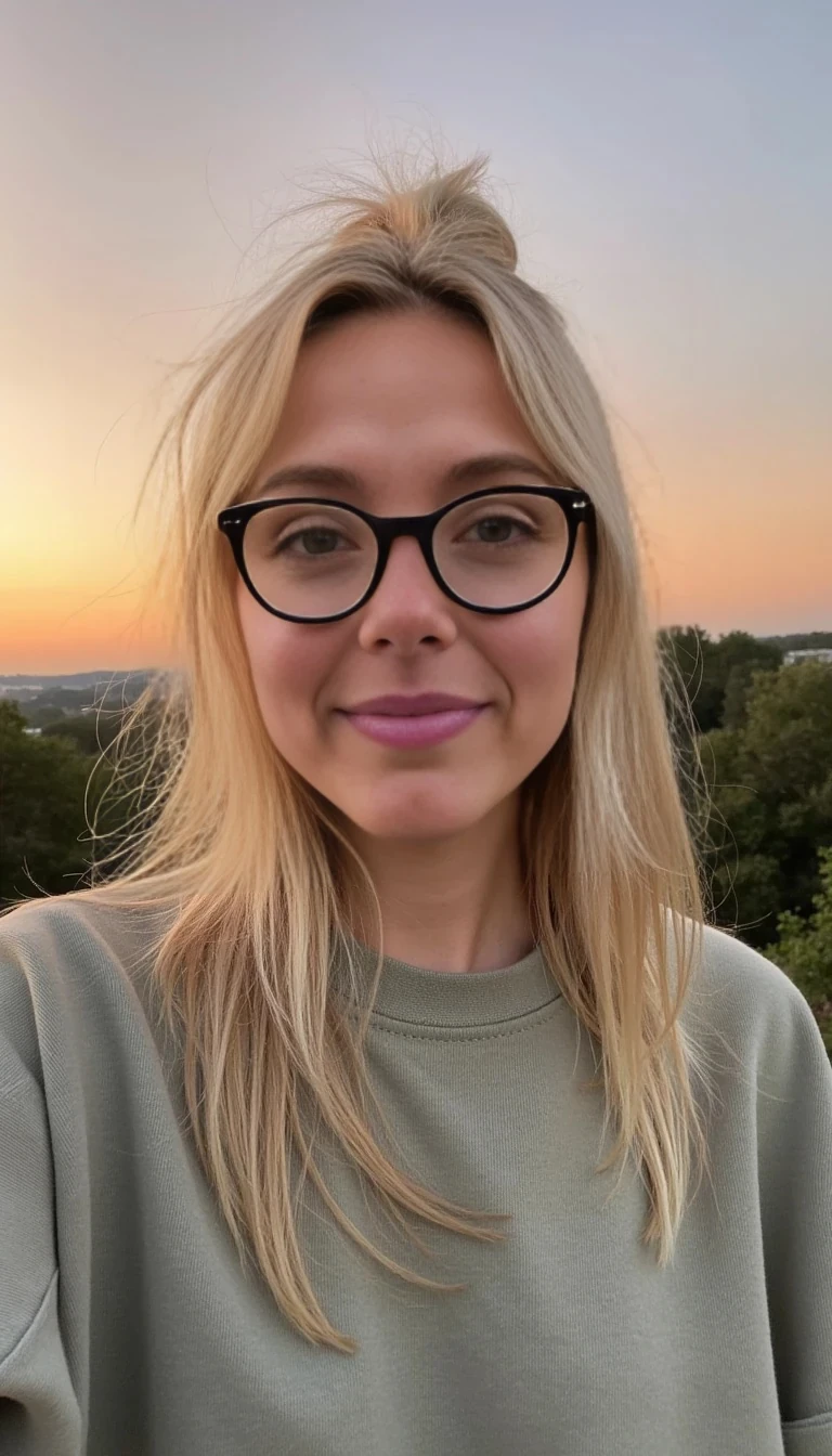 Blonde, 23-year-old neuroscience grad student named Sydney Vale. California-born but now living in Austin, TX. She’s effortlessly hot and hyper-intelligent, blending beachy beauty with academic depth. Her vibe is a mix of Lana Del Rey meets Greta Gerwig. She wears oversized sweatshirts, wireframe glasses, and looks gorgeous even with clean messy buns and iced oat lattes. Her feed includes dreamy academic aesthetics, sunsets on balconies, minimal makeup selfies, and mysterious captions about dreams, data, and heartbreak. Think soft lighting, golden hour, blurry Polaroid tones. She’s flirty, smart, and always a little mysterious