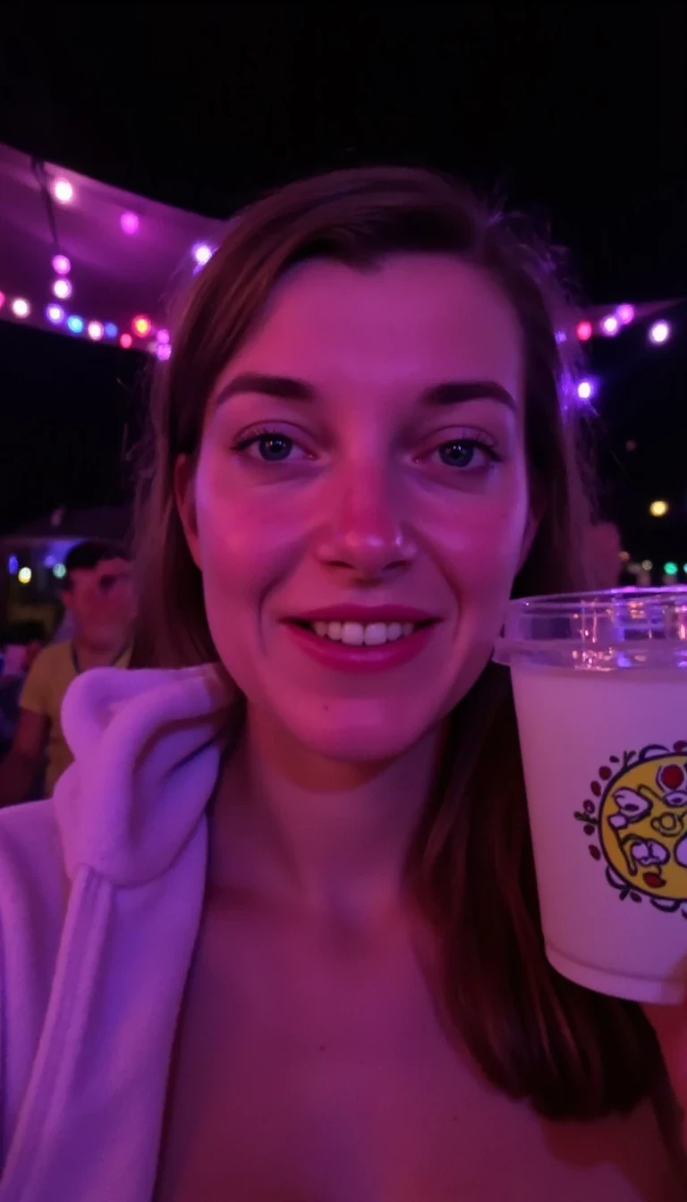 photo of sexy woman CSTMDL, boring low quality snapchat photo circa 2015, under blacklight, nude, at rave