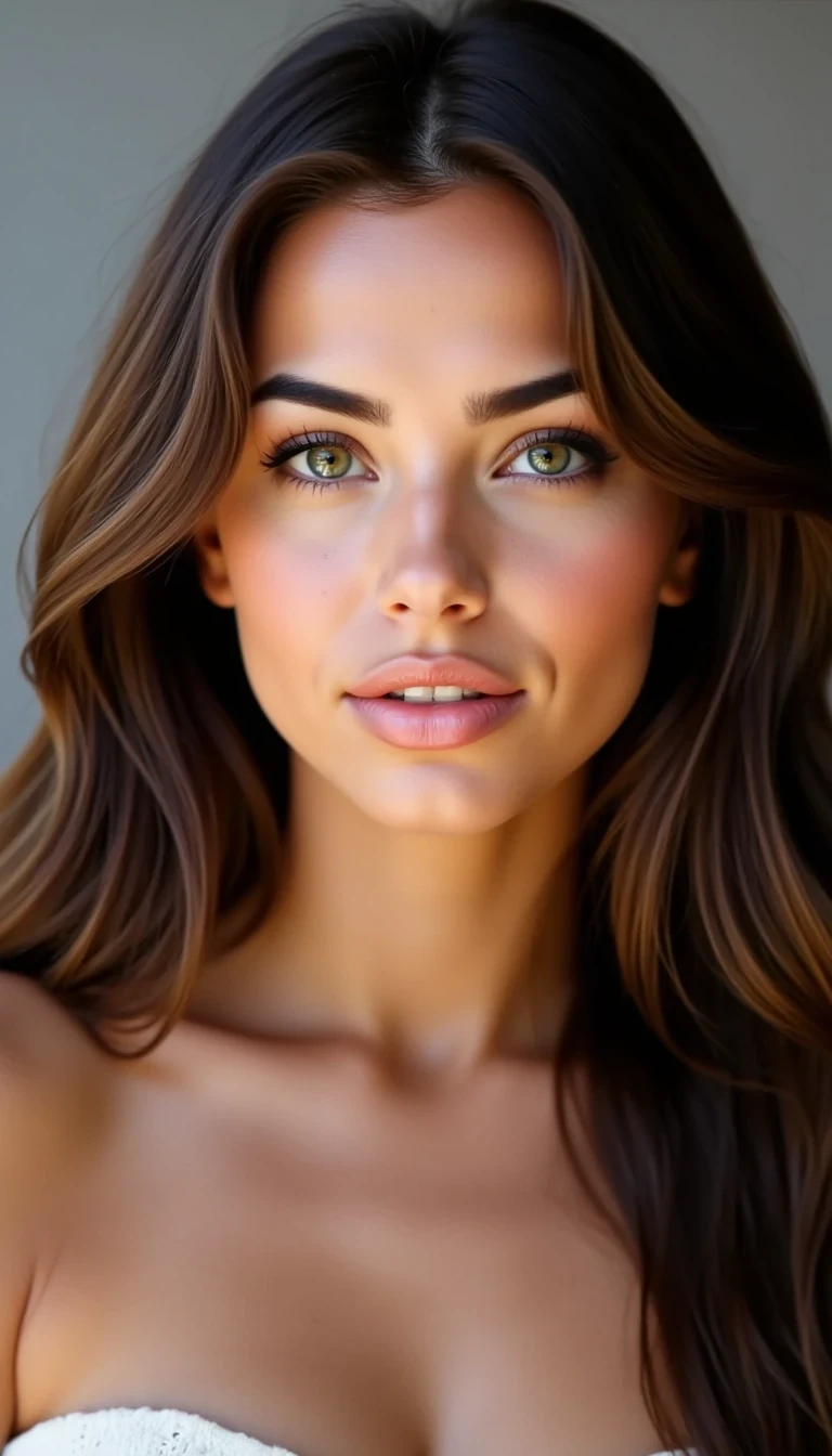 CSTMDL, ultra photorealistic close-up portrait of a stunning 24-year-old woman with long wavy brunette hair, green eyes, natural makeup, soft warm smile, lifestyle Instagram headshot, DSLR 85mm lens, blurred background --exclude cartoon, anime, cgi, illustration, doll-like, AI glow













