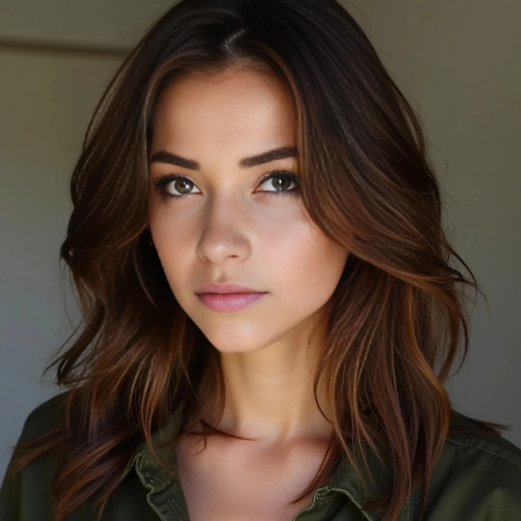 slim thick with brunette hair and light green eyes