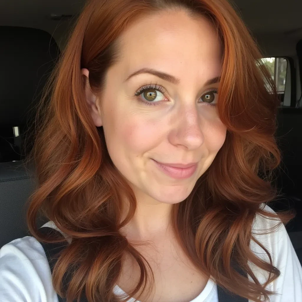 boring low quality snapchat photo circa 2015, cute curvy woman, soft auburn hair, selfie