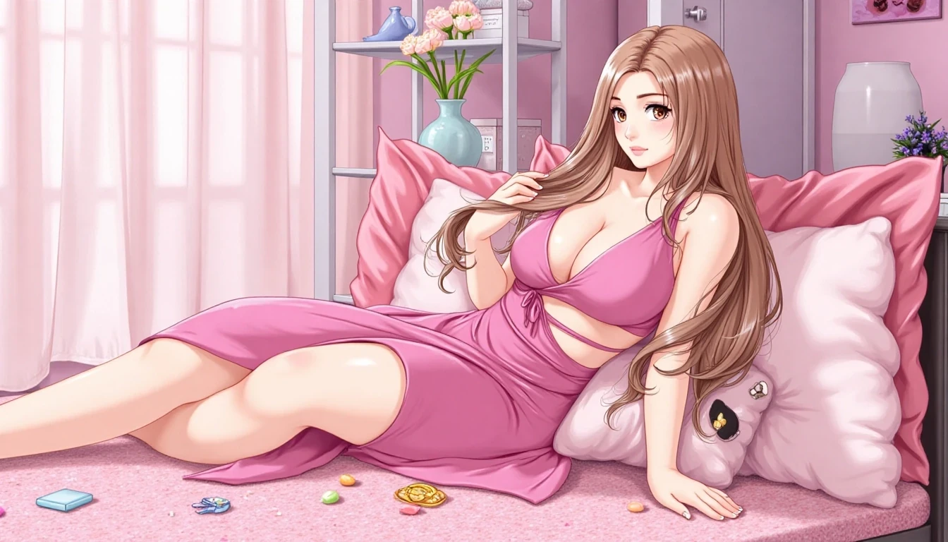 CSTMDL as an anime girl,anime girl ,anime girl, hentai girl,full body pics,big boobs, body like a pornstar, low cut hot pink dress,