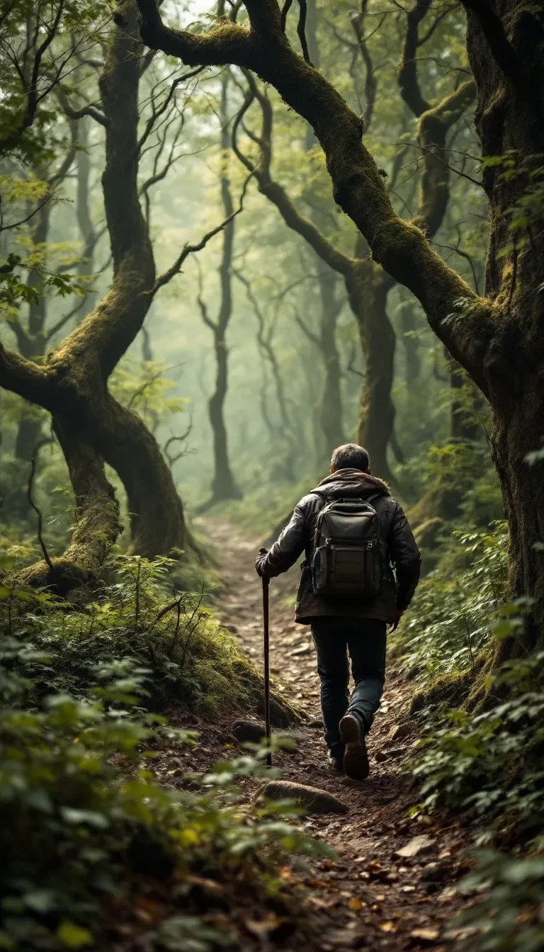 a man hiking through dense forest wearing a l jc0kdim6v3r781nw6cymf0e6