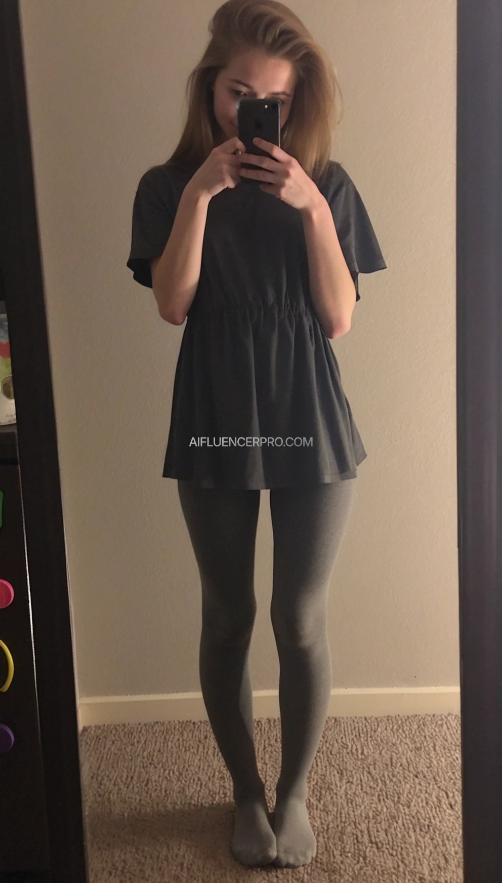 boring low quality snapchat photo circa 2015, cute woman, soft light brown hair, standing, full body