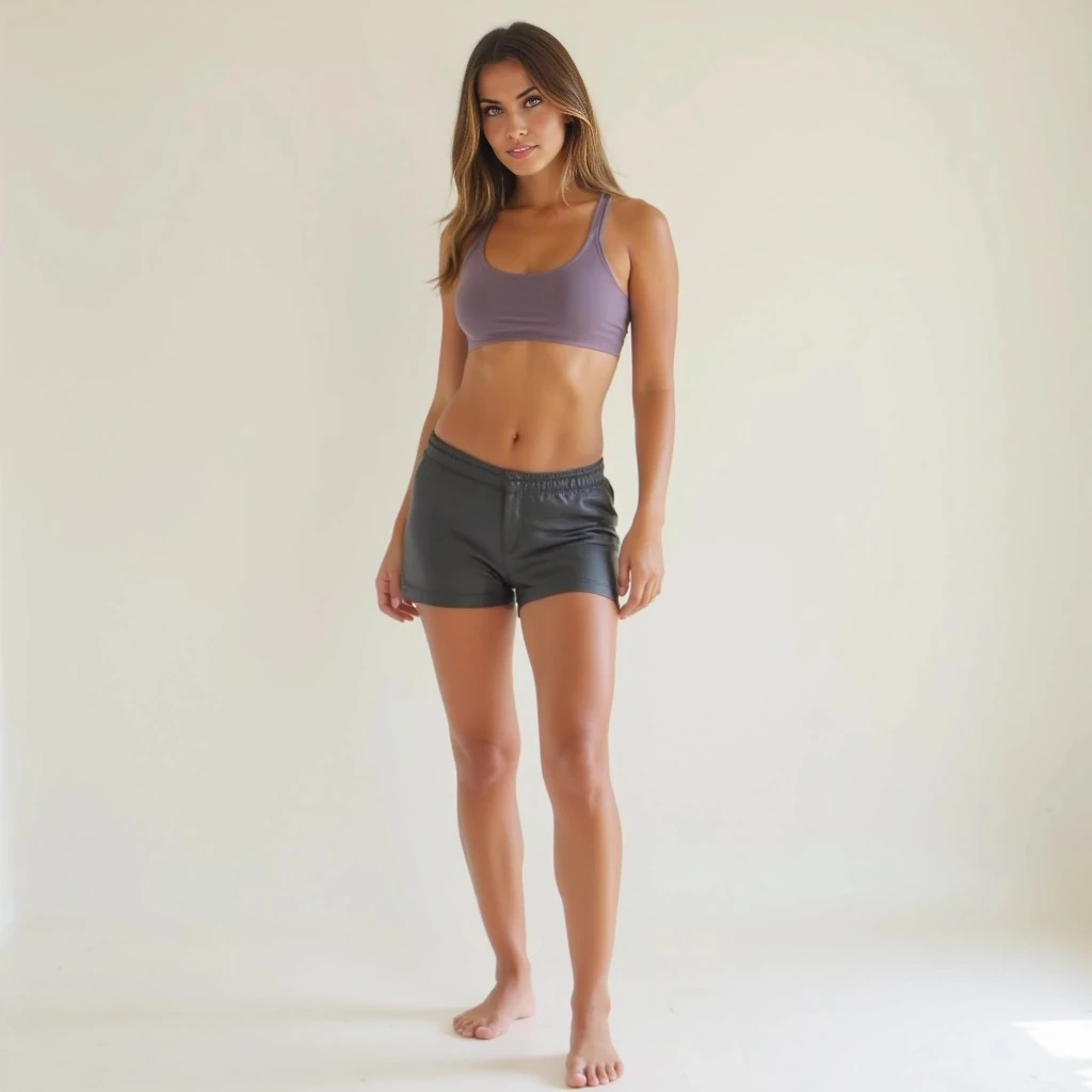 Athletic yet feminine build, toned figure, slim waist, natural curves, defined legs, soft muscle tone, hourglass shape, medium bust, fit physique, healthy proportions, glowing skin, confident pose, realistic lighting, casual stylish clothing, standing in natural light or soft studio background