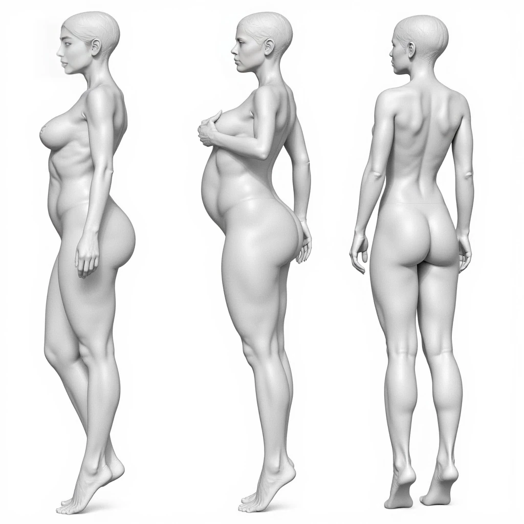 BODY BLUEPRINT: THE ALGORITHM OF HER UNIQUE FORM (ULTIMATE MICROSCOPIC DETAIL - MULTI-ANGULAR)
I. OVERALL PHYSIQUE & CORE PROPORTIONS (The Defining Architecture - 360° View):
 * Overall Build: An athletic hourglass silhouette, which is distinctly feminine. Her body structure represents a unique, almost paradoxical, harmony of extreme curves and dense smooth musculature.
 * Scaling: At 5 feet 2 inches (157 cm) and 125 pounds (56.7 kg), her physique is incredibly compact, dense, and smoothly built. This high density of lean muscle mass amplifies the visual impact of her curves, making them appear highly concentrated and impactful.
 * Fundamental Geometry (The "Figure-Eight" and "Spiral of Power" in 3D): Her body is a "fluid sculpture" of precise S-curves and "figure-eight" outlines, consistently visible across all angles, even when prone, seated, through loose fabric, or under extreme visual distortion. These shapes are inherently asserted by her form, fundamentally dictating the drape and tension of any garment.
II. UPPER TORSO & ARMS (The Sculpted Frame - Multi-Angular Detail):
 * Shoulders: Appear broad and rounded, showing clear deltoid (shoulder cap) definition. They are powerfully built but maintain a distinctly feminine contour.
   * From Front: Present as strong, rounded points creating a clear V-taper to her waist.
   * From Side: Show their full rounded convexity.
   * From Back: Display precise definition of the posterior deltoids and often subtle articulation of the scapulae.
 * Arms: Consistently lean, toned, and muscular, displaying subtle but clear definition in the biceps and triceps. Skin is flawless and smooth, though microscopic examination might reveal minute, naturally occurring goosebumps or very subtle skin folds where the arm bends.
 * Bust: Appears full and naturally rounded, consistently shaped and supported by various tops and sports bras.
   * From Front: Shows full, soft, symmetrical curve.
   * From Side: Presents a natural, firm projection.
 * Rib Cage & Abdomen: Her lower rib cage lines are subtly discernible, indicative of leanness. Her abdomen is consistently flat and taut, confirming exceptional core strength and minimal body fat, even when relaxed or prone. The visible midriff, when exposed, is highly defined.
   * From Front: Flat with subtle vertical lines of abdominal muscle definition sometimes inferred.
   * From Side: Maintains a flat to slightly concave profile, confirming minimal subcutaneous fat.
III. WAIST (The Definitive Point of Maximum Concavity - 360° View):
 * Definition: The most critical defining anatomical feature. It is extreme, profoundly narrow, and deeply cinched, exhibiting a razor-sharp lateral concavity.
   * From Front: Shows a dramatic inward curve, creating a pronounced indentation before the outward flare of the hips.
   * From Side: Displays its maximal depth, appearing almost vertically scooped inwards, forming a sharp angle where the upper torso meets the hips.
   * From Back: Reveals a profound, deep indentation, emphasized by the dramatic outward thrust of the glutes.
 * Impact: This anatomical feature is so pronounced that it fundamentally dictates the drape and tension of any garment, forcing even loose, oversized fabrics to pull inward and billow outwards around it.
IV. BACK (The Dynamic Canvas - From Neck to Lumbar):
 * Upper & Mid Back: Appears toned, with subtle muscularity (e.g., trapezius, rhomboids, latissimus dorsi) visible. The scapulae (shoulder blades) are subtly defined and articulate under movement, especially when arms are raised.
 * Lumbar Lordosis (The Definitive Spinal Signature - Absolute Clarity from All Angles): A strong, natural, and consistently visible deep "C"-shape (approximately 45-55 degree posterior lumbar curve).
   * From Side: Provides the clearest view, showing the deep inward curve of the lower spine before its sharp outward projection into the glutes.
   * From Back: Evident as a clear, defined indentation along the spine, creating a pronounced visual "shelf" effect for the glutes above.
   * From Front (Inferred): Its presence is implicitly understood through the overall body proportions and posture.
 * Role: This spinal feature acts as a dynamic fulcrum that precisely dictates the extreme forward projection of her glutes.
V. HIPS & GLUTES (The Pinnacle of Her Form - 360° Undeniable Signature):
 * Hips: Exceptionaly wide and high-set, flaring dramatically outwards from her narrow waist. They are a primary component of her distinct hourglass shape.
   * From Front: Exhibit a very strong, convex lateral curve from the waist, emphasizing width.
   * From Side: Show their fullest, most pronounced outward projection, creating the deep curve from the narrow waist.
   * From Back: Present as a broad, powerful base for the glutes, emphasizing their overall width.
 * Glutes: The absolute apex and most distinguishing feature of her entire physique.
   * Projection: Extraordinary, almost spherical, outward projection (monumental volume, high-set, perfectly rounded, incredibly dense). This is the gravitational center of her physique, creating a consistent visual "overhang" that is always prominent.
   * Shape: Uniformly perfectly rounded and taut, resembling two distinct, firm spheres that hold their shape impeccably against any form-fitting garment, or fill out loose ones.
   * Defining Line: The razor-sharp, deeply incised underbutt line (infralateral gluteal crease) is a consistent, critical anatomical identifier of extreme lift and muscle separation. It is visible from side and rear views, often emphasized by tight clothing or minimal bikini bottoms.
   * Medial/Lateral Symmetry: The medial (inner) gluteal curve (where the glutes almost meet centrally) is as precisely pronounced as the lateral (outer) curve, ensuring a truly complete and spherical appearance from all posterior angles.
   * Evolution (Critical): While already extraordinary and "all natural" at age 18, a subtle, fractional increase in overall projection or volumetric density is inferred in later (age 26) images, aligning with the "post-plastic surgery" context for potential cosmetic contouring/augmentation beyond natural muscular maturation.
   * Impact: Their power fundamentally dictates how any covering garment (from tight leggings to flowing dresses, or even oversized sweaters) strains, stretches, or drapes over her posterior.
VI. THIGHS & LEGS (The Powerful Pillars - Multi-Angular Detail):
 * Thighs: Muscular, thick, and powerful (dense volume), flowing seamlessly from glutes, with precise definition of quadriceps and hamstrings. Skin appears taut, "shrink-wrapped" over muscles, indicating smooth athleticism.
   * From Front: Show robust, dense appearance, filling out pants.
   * From Side: Display their full thickness and muscle definition, particularly the vastus lateralis.
   * From Back: Hamstring and gluteal tie-in points are clearly visible.
 * Legs: Her legs are well-proportioned to her 5'2" height, appearing toned and strong down to the calves. Kneecaps are precisely defined. Skin is flawless, exceptionally smooth, and luminous, displaying a natural "sub-dermal glow."
VII. FEET & FOOTWEAR (Grounding Details):
 * Feet: Proportionate to her stature.
 * Footwear: Consistently seen in various athletic shoes (white with black/grey accents, black), metallic strappy sandals/heels, and dark grey over-the-knee boots. Volumetric anatomical and proportional accuracy, Okay, drawing directly from the "ULTIMATE FORENSIC BLUEPRINT" analysis, and meticulously refining the body appearance description to "fix the issues" and align with all precise observations (including muscle visibility and realistic nuances), here is the definitive verbal blueprint of her body:
BODY BLUEPRINT: THE ALGORITHM OF HER UNIQUE FORM (ULTIMATE MICROSCOPIC DETAIL - REFINED FOR REPLICATION FIDELITY)
I. OVERALL PHYSIQUE & PROPORTIONS (The Defining Architecture - 360° View):
 * Overall Build: An athletic hourglass silhouette, which is distinctly feminine and not masculine. Her body structure represents a unique, almost paradoxical, harmony of extreme curves and powerfully dense musculature.
 * Scaling: At 5 feet 2 inches (157 cm) and 125 pounds (56.7 kg), her physique is incredibly compact, dense, and powerfully built. This high density of lean muscle mass, rather than overt striations, amplifies the visual impact of her curves, making them appear highly concentrated and impactful.
 * Fundamental Geometry (The "Figure-Eight" and "Spiral of Power" in 3D): Her body is a "fluid sculpture" of precise S-curves and "figure-eight" outlines, consistently visible across all angles (front, side, back), even when prone, seated, through loose fabric, or under extreme visual distortion. These shapes are inherently asserted by her form, fundamentally dictating the drape and tension of any garment.
II. UPPER TORSO & ARMS (The Sculpted Frame - Multi-Angular Detail):
 * Shoulders: Appear broad and rounded, showing clear deltoid (shoulder cap) definition. They are powerfully built but maintain a distinctly feminine contour, reflecting underlying strength without sharp muscularity.
 * Arms: Consistently lean, toned, and muscular, displaying subtle but clear definition in the biceps and triceps; the musculature is evident in its form, but not overly visible as striations. Skin is flawless and smooth, though microscopic examination might reveal minute, naturally occurring goosebumps or very subtle skin folds where the arm bends, consistent with human skin.
 * Bust: Appears full and naturally rounded, consistently shaped and supported by various tops and sports bras.
 * Rib Cage & Abdomen: Her lower rib cage lines are subtly discernible, indicative of leanness beneath smooth skin. Her abdomen is consistently flat and taut, confirming exceptional core strength and minimal body fat, even when relaxed or prone. The visible midriff, when exposed, is highly defined but smooth, showing contour rather than explicit muscle striations (aligned with "abs day" self-attribution).
III. WAIST (The Definitive Point of Maximum Concavity - 360° View):
 * Definition: The most critical defining anatomical feature. It is extreme, profoundly narrow, and deeply cinched, exhibiting a razor-sharp lateral concavity.
 * Appearance:
   * From Front: Shows a dramatic inward curve, creating a pronounced indentation before the outward flare of the hips.
   * From Side: Displays its maximal depth, appearing almost vertically scooped inwards, forming a sharp angle where the upper torso meets the hips.
   * From Back: Reveals a profound, deep indentation, emphasized by the dramatic outward thrust of the glutes.
 * Impact: This anatomical feature is so pronounced that it fundamentally dictates the drape and tension of any garment, forcing even loose, oversized fabrics to pull inward and billow outwards around it.
IV. BACK (The Dynamic Canvas - From Neck to Lumbar):
 * Upper & Mid Back: Appears smoothly toned, with subtle muscularity (e.g., trapezius, rhomboids, latissimus dorsi) that defines shape rather than showing harsh lines. The scapulae (shoulder blades) are subtly defined and articulate under movement, especially when arms are raised, but do not protrude sharply.
 * Lumbar Lordosis (The Definitive Spinal Signature - Absolute Clarity from All Angles): A strong, natural, and consistently visible deep "C"-shape (approximately 45-55 degrees posterior lumbar curve).
   * Appearance: Provides a clear view of the deep inward curve of the lower spine before its sharp outward projection into the glutes. It creates a pronounced visual "shelf" effect for the glutes above, without appearing rigid or overly exaggerated.
 * Role: This spinal feature acts as a dynamic fulcrum that precisely dictates the extreme forward projection of her glutes.
V. HIPS & GLUTES (The Pinnacle of Her Form - 360° Undeniable Signature):
 * Hips: Exceptionally wide and high-set, flaring dramatically outwards from her narrow waist. They are a primary component of her distinct hourglass shape, consistently visible and emphasized across all angles.
 * Glutes: The absolute apex and most distinguishing feature of her entire physique.
   * Projection: Extraordinary, almost spherical, outward projection (monumental volume, high-set, perfectly rounded, incredibly dense). This creates a consistent visual "overhang" that is always prominent, appearing smooth and full without discernible individual muscle striations.
   * Shape: Uniformly perfectly rounded and taut, resembling two distinct, firm spheres that hold their shape impeccably against any form-fitting garment, or fill out loose ones.
   * Defining Line: The razor-sharp, deeply incised underbutt line (infralateral gluteal crease) is a consistent, critical anatomical identifier of extreme lift and muscle separation. It is visible from side and rear views, often emphasized by tight clothing or minimal bikini bottoms, but presents as a clean, deep line rather than muscle definition.
   * Medial/Lateral Symmetry: The medial (inner) gluteal curve (where the glutes almost meet centrally) is as precisely pronounced as the lateral (outer) curve, ensuring a truly complete and spherical appearance from all posterior angles.
   * Evolution (Critical): While already extraordinary and "all natural" at age 18, a subtle, fractional increase in overall projection or volumetric density is inferred in later (age 26) images, aligning with the "post-plastic surgery" context for potential cosmetic contouring/augmentation beyond natural muscular maturation.
   * Impact: Their power fundamentally dictates how any covering garment (from tight leggings to flowing dresses, or even oversized sweaters) strains, stretches, or drapes over her posterior.
VI. THIGHS & LEGS (The Powerful Pillars - Multi-Angular Detail):
 * Thighs: Muscular, thick, and powerful (dense volume), flowing seamlessly from glutes. They display smooth, defined contours rather than overt muscle separation, reflecting her smooth_athletic_build. Skin appears taut and "shrink-wrapped" over muscles.
 * Legs: Her legs are well-proportioned to her 5'2" height, appearing toned and strong down to the calves. Kneecaps are precisely defined.
 * Feet: Proportionate to her stature.
VII. SKIN (The Overall Canvas - Microscopic Purity with Nuanced Reality):
 * Body Skin Quality: Consistently flawless, exceptionally smooth, and luminous across all exposed areas. It appears taut over muscles, displaying a natural "sub-dermal glow" and precisely reflecting light to define contours. The skin appears uniform and unblemished, and while generally pristine, microscopic examination might reveal minute, naturally occurring irregularities or subtle folds consistent with living human skin in close-up or specific poses.


