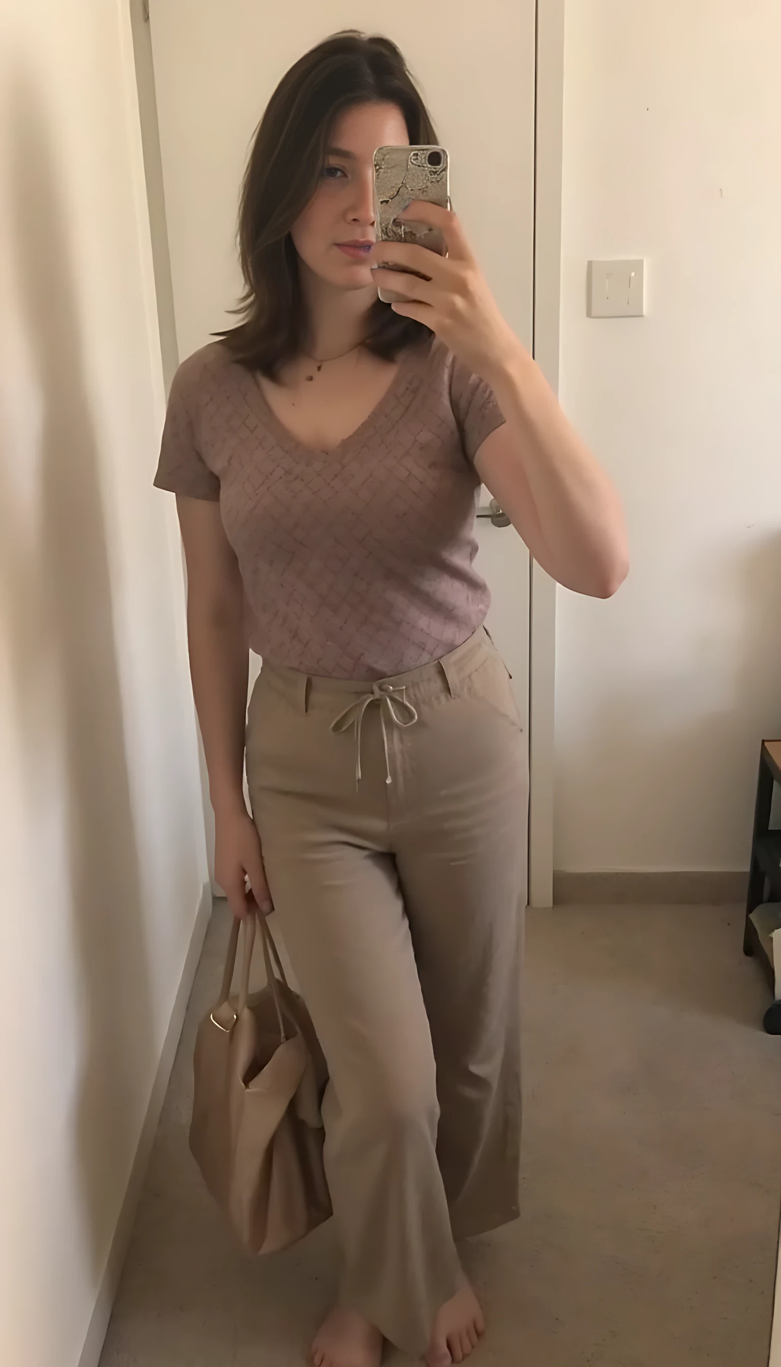 boring low quality snapchat photo circa 2015, cute woman, CSTMDL, soft light brown hair, full outfit