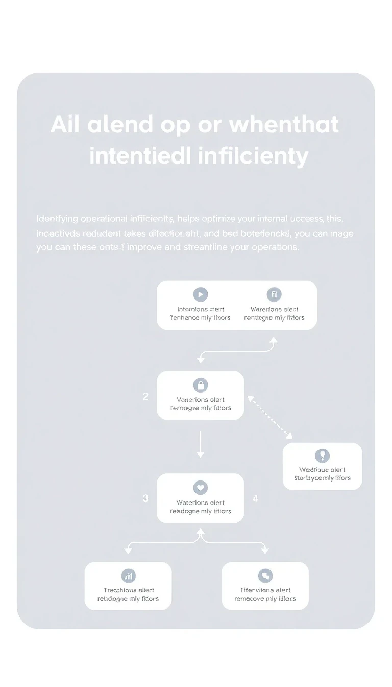 I want you to create an image that best represents this.

"AI and Automation:

Identifying Operational Inefficiencies

Identifying operational inefficiencies helps optimize your internal processes. This includes detecting redundant tasks, common errors, and bottlenecks. By identifying these friction points, you can reduce costs, improve productivity, and streamline your operations.

An example of an image you could create: A process chart or diagram with alert points or areas identified as problematic.

Constraints:
- I want something modern
- Colors: white/blue/gray"

This image will be integrated into my website