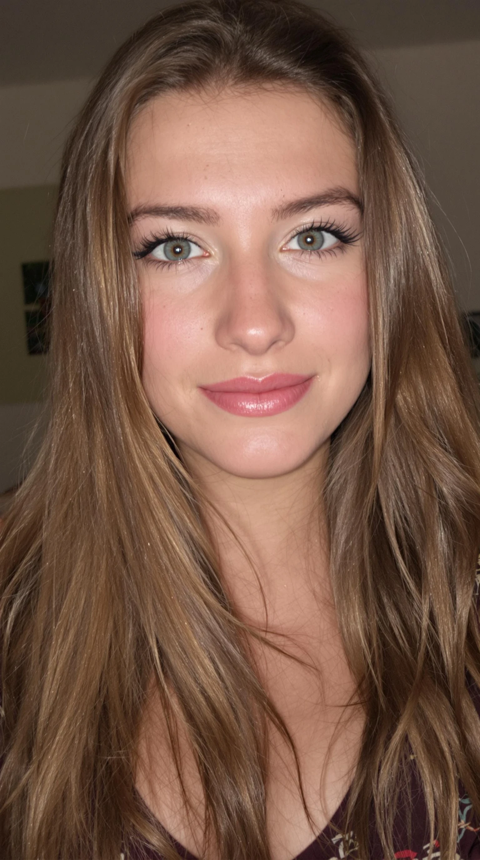 Image of face, 19 year old women, long brown hair, hot, her togue stick out