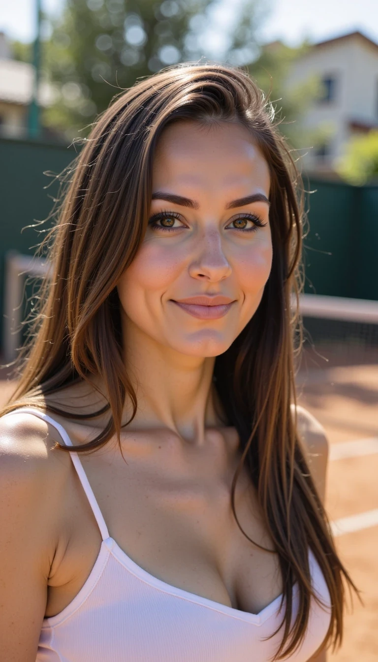  Medium close up Photoshoot of CSTMDL woman in tennis court doing stylish photoshoot