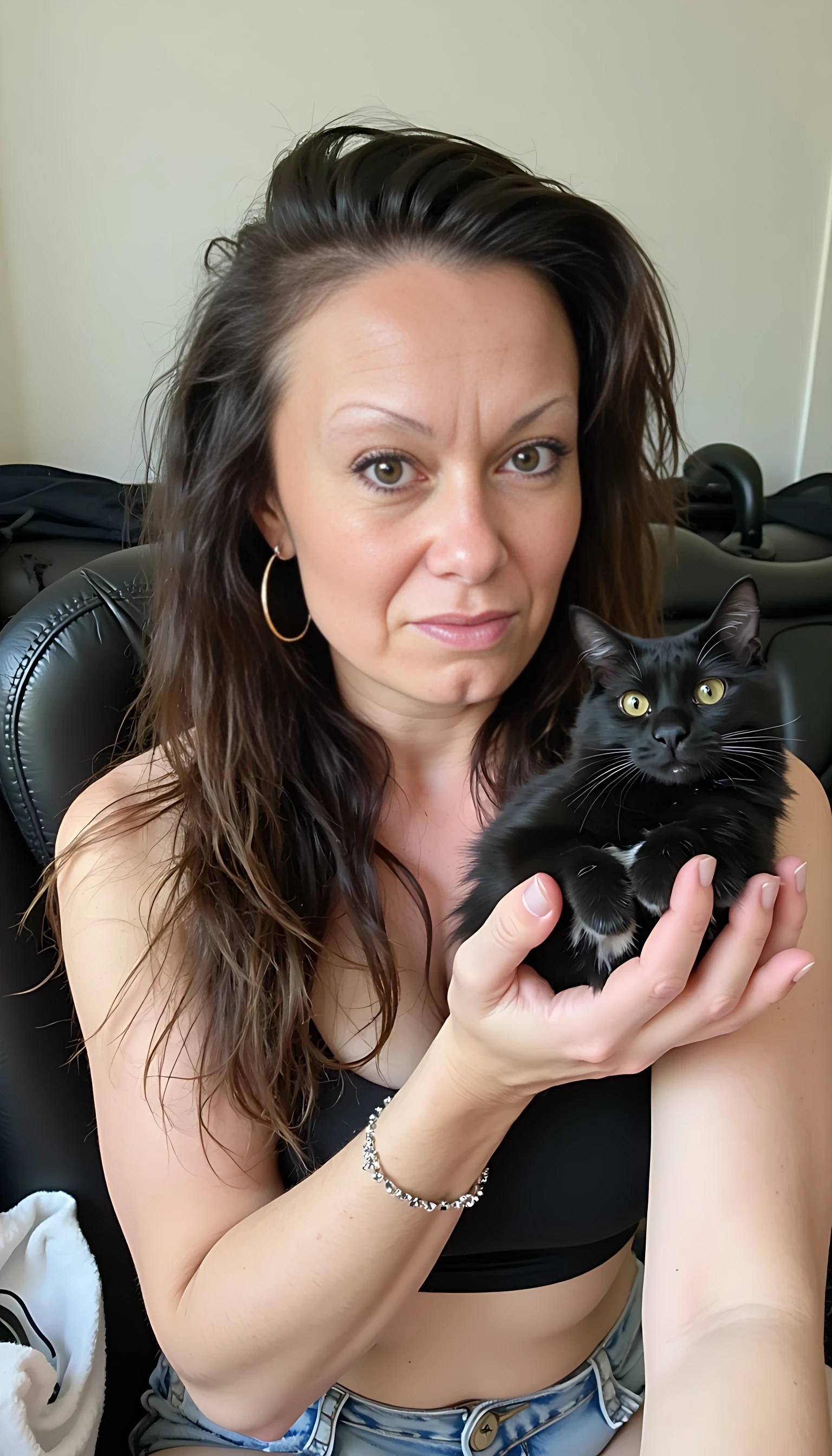 PHOTO OF CSTMDL NAKED ON HER KNEES WITH LARGE AMOUNTS OF CUMON HER FACE AND RUNNING DOWN HER BODY. SHE IS COMPLETELY COVERED IN CUM WITH A LARGE BLACK COCK IN EACH HAND