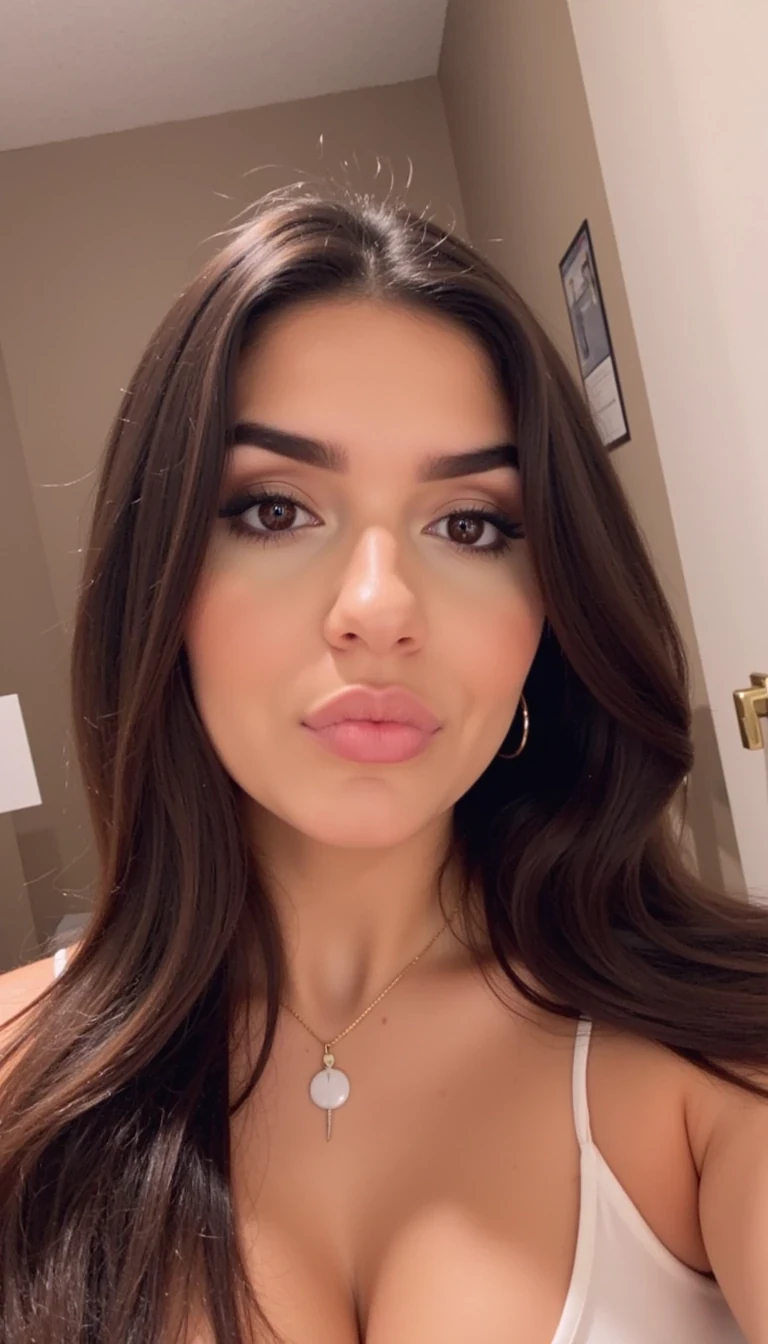 photo of woman CSTMDL with massive perfect boobs, she should be taking Snapchat selfies, she should be making a duck face with her lips