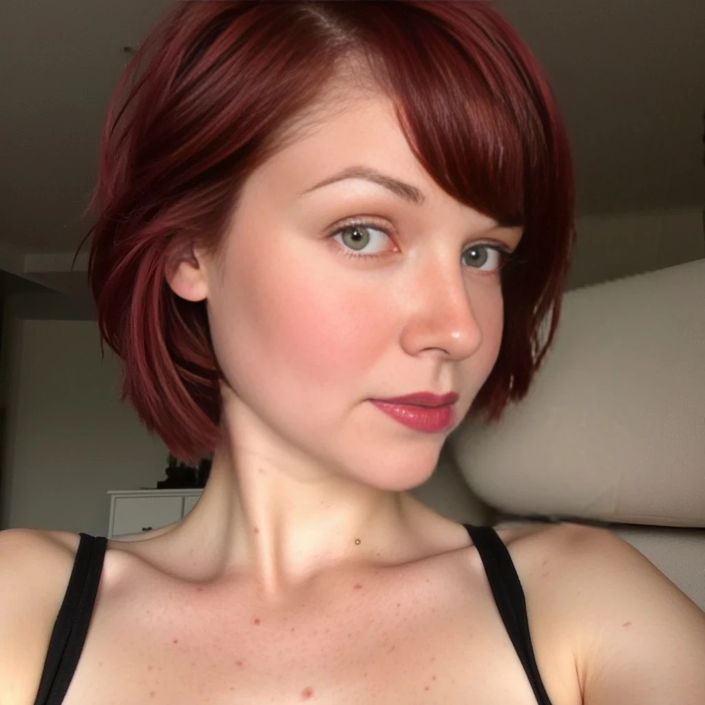 boring low quality snapchat photo circa 2015, cute woman, short red hair, freckles, green eyes, showing lingerie, dd breasts, 5 foot 6 inches tall, 145 lbs.