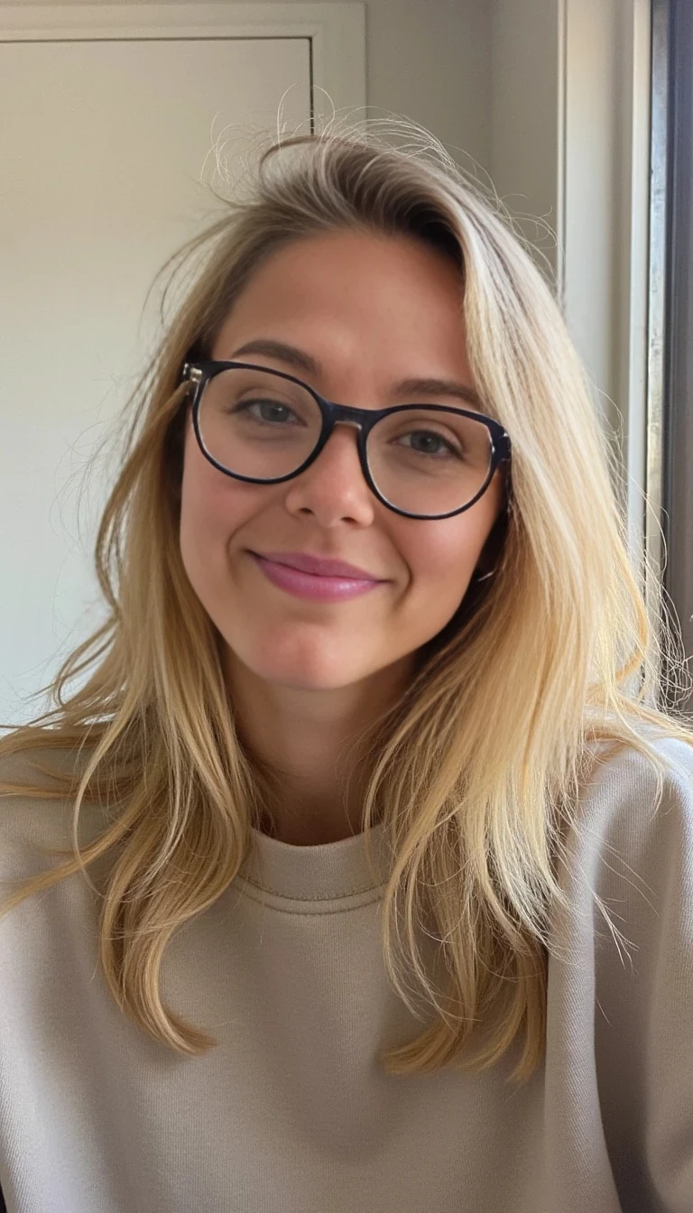 Blonde, 23-year-old neuroscience grad student named Sydney Vale. California-born but now living in Austin, TX. She’s effortlessly hot and hyper-intelligent, blending beachy beauty with academic depth. Her vibe is a mix of Lana Del Rey meets Greta Gerwig. She wears oversized sweatshirts and sundresses, wireframe glasses, and looks gorgeous. Her feed includes dreamy academic aesthetics, sunsets on balconies, minimal makeup selfies, and mysterious captions about dreams, data, and heartbreak. Think soft lighting, golden hour, blurry Polaroid tones. She’s flirty, smart, and always a little mysterious.