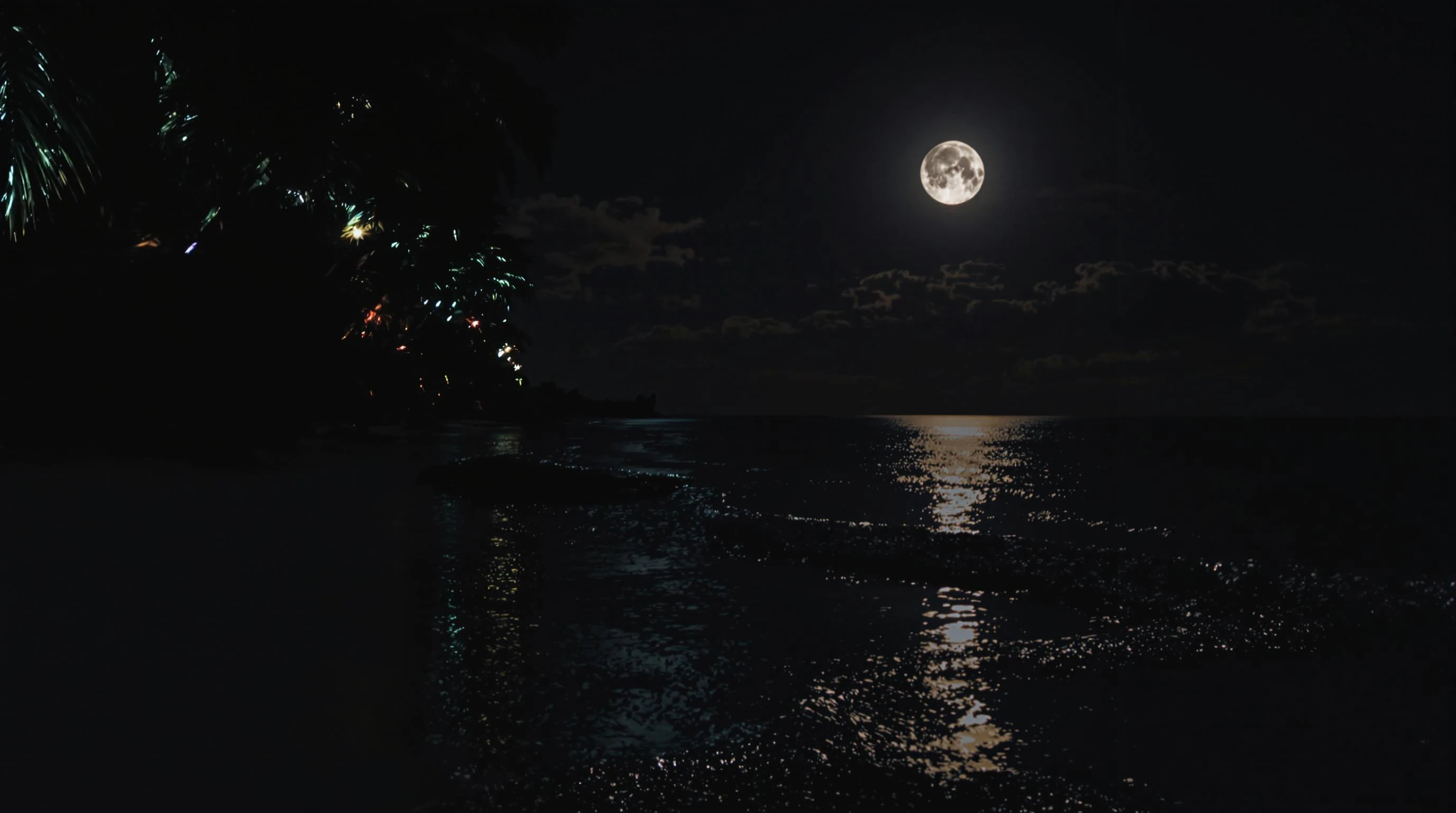 A stunning  image of a woman with tattoos looking sideways, set on a dark tropical beach at night. Strong moonlight and neon reflections. Empty space in the center for a logo overlay. Mystical, powerful, TrapNation-inspired. women is on the side of the image not in the centre. women is looking to the edge of the image
