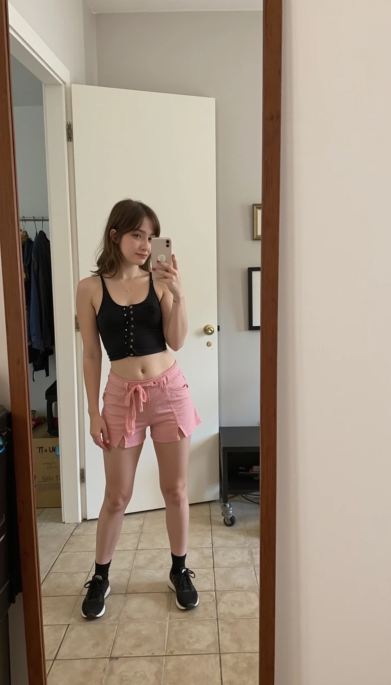 loli cstmdl mirror selfie cute wearing croptop and kickers