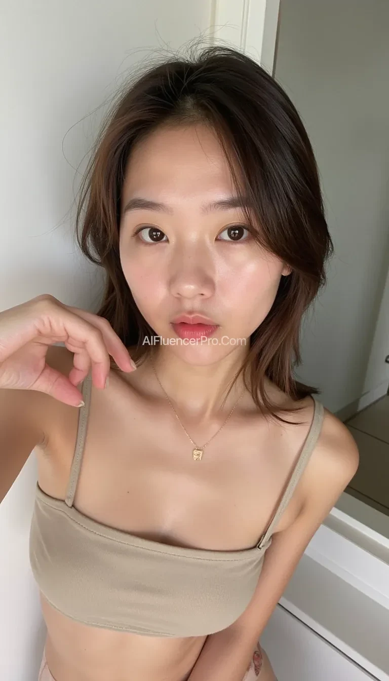Nude Korean girl taking selfies.