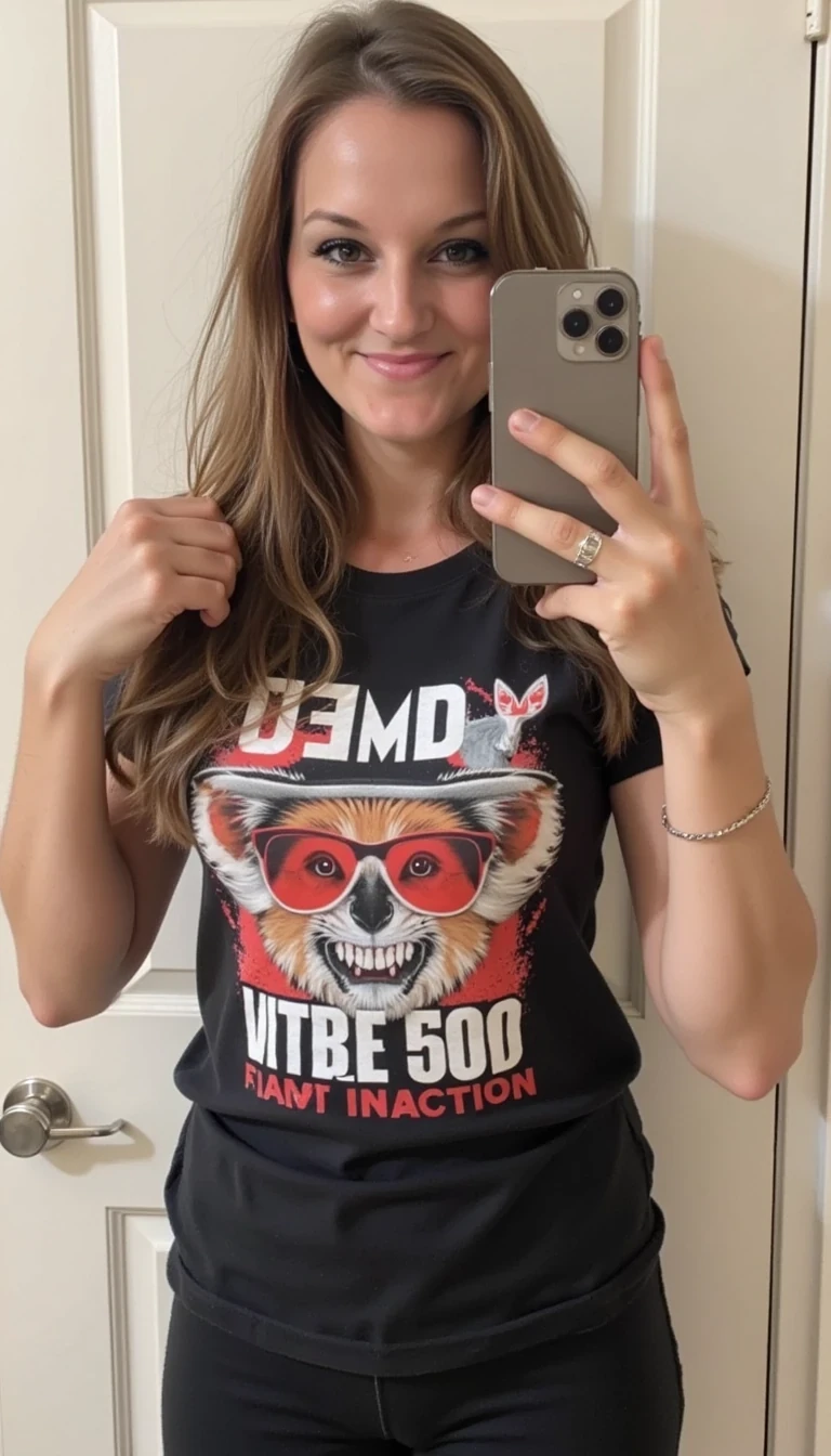 photo of woman CSTMDL, wearing a T-shirt 