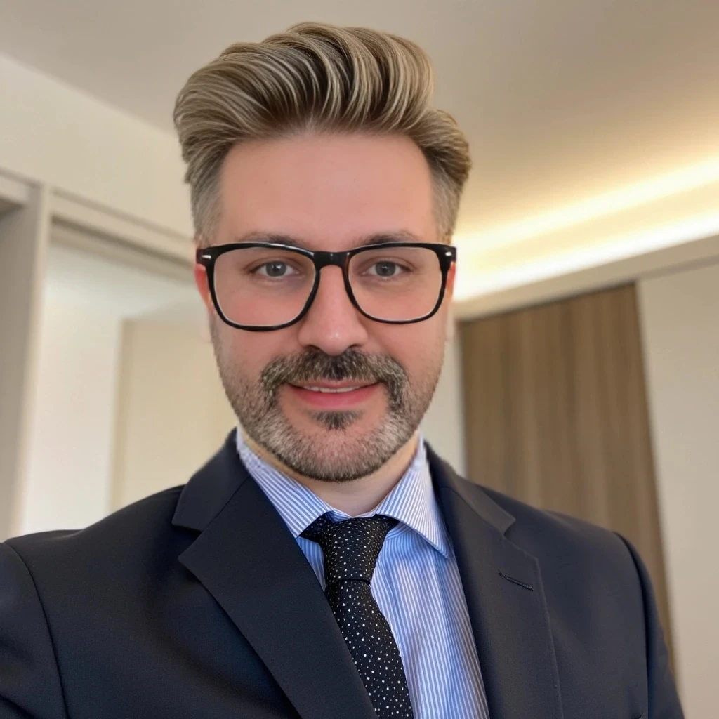boring low quality snapchat photo circa 2015, cute young man, soft light brown hair, standing, full body. Businessman, with exact same haircut. He is wearing a suit and modern reading glasses. Slim but muscular build, with a beard similar to the one in the photo but more groomed. Hair similar to the photo, with both beard and hair having a blonde base and several gray strands, as in the photo.