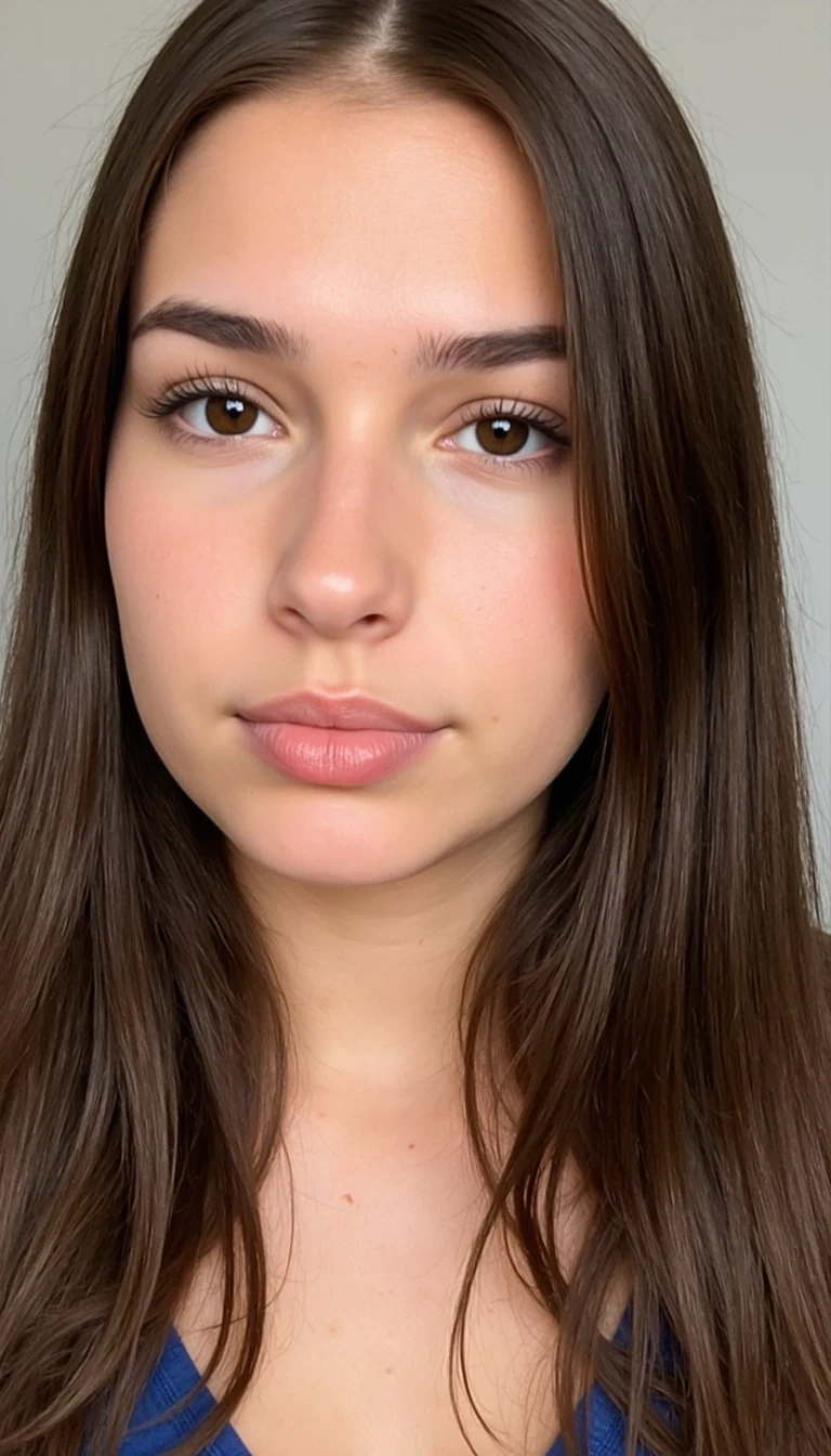 photo of a CSTMDL
Big tits
Body type and measurements:
She is an 18 years old girl. Her hair is long, reaching below the shoulders, with a straight to very slightly wavy texture. It has a healthy, smooth appearance with natural shine and volume. The color is medium to dark brown with subtle warm undertones, and the strands appear moderately thick and uniform in density. The hair is parted slightly off-center or middle in most images, framing the face symmetrically. Eyes are large, almond-shaped, and widely spaced. The irises appear medium to dark brown with a warm, slightly amber tone under natural lighting. Eyelids have a soft natural crease, and the eye area is framed by full, dark lashes and naturally arched brows of medium thickness, which complement the overall symmetry of the face. She has an hourglass figure. Height approximately 64 inches. Bust is full, round, and projected, with an estimated circumference of 36 inches and moderate projection from the chest wall. Underbust estimated at 28 inches, giving a bust-to-waist contrast of about 7 inches. Waist is narrow, strongly cinched, and flat, estimated at 24 inches, with a pronounced curve into the hips. Hips are broad and rounded, estimated at 39 inches, with high hip bones and a strong waist-to-hip ratio. Gluteal region is prominent, lifted, and firm, with well-developed curvature extending outward and downward. Thighs are thick and full, estimated at 24 inches at the widest point, with a slight taper toward the knees. Calves are not visible in all photos, but appear balanced with thigh proportions. Abdomen is flat with a bit of fat. Arms are slim with soft definition, estimated upper arm circumference around 9 inches. Shoulders are slightly broad and rounded, creating symmetry with hip width; clavicle line is soft and horizontal. Neck is medium-length and proportionate. Torso is short to medium in vertical length, with the distance from underbust to waist appearing compact. Ribcage is slightly narrow. Legs are long relative to torso, contributing to an elongated lower-body visual impression. Posture appears upright and relaxed, with natural spinal curvature and mild anterior pelvic tilt. Skin surface is smooth and even-toned and lightly tanned.
Scene/Background
The photo is taken indoors in a softly lit bedroom. A dresser with a decorative vase of flowers, a casually placed denim jacket, and a floor mirror leaning against the wall can be seen in the background. The white shutters on the window enhance the clean, minimal setting while the natural elements add warmth.
Position
The subject is seated on a bed, leaning slightly forward with one arm extended outward to hold the camera for a selfie. Her head tilts gently toward the lens, creating an intimate and close-up composition that highlights her face and upper body.
Clothing
She is wearing a delicate camisole-style top in black, featuring intricate beige lace trim across the neckline. The soft textures and contrast in colors add elegance and femininity to the overall look.
Lighting
Golden natural sunlight streams through the window, casting warm highlights across her skin and outfit. The angled rays create depth and a sun-drenched glow, enhancing the intimate and serene atmosphere.
Vibe
The mood is soft, warm, and slightly romantic. The casual bedroom setting paired with golden-hour lighting gives the portrait an inviting, relaxed quality, while her gaze into the lens conveys quiet confidence and allure.