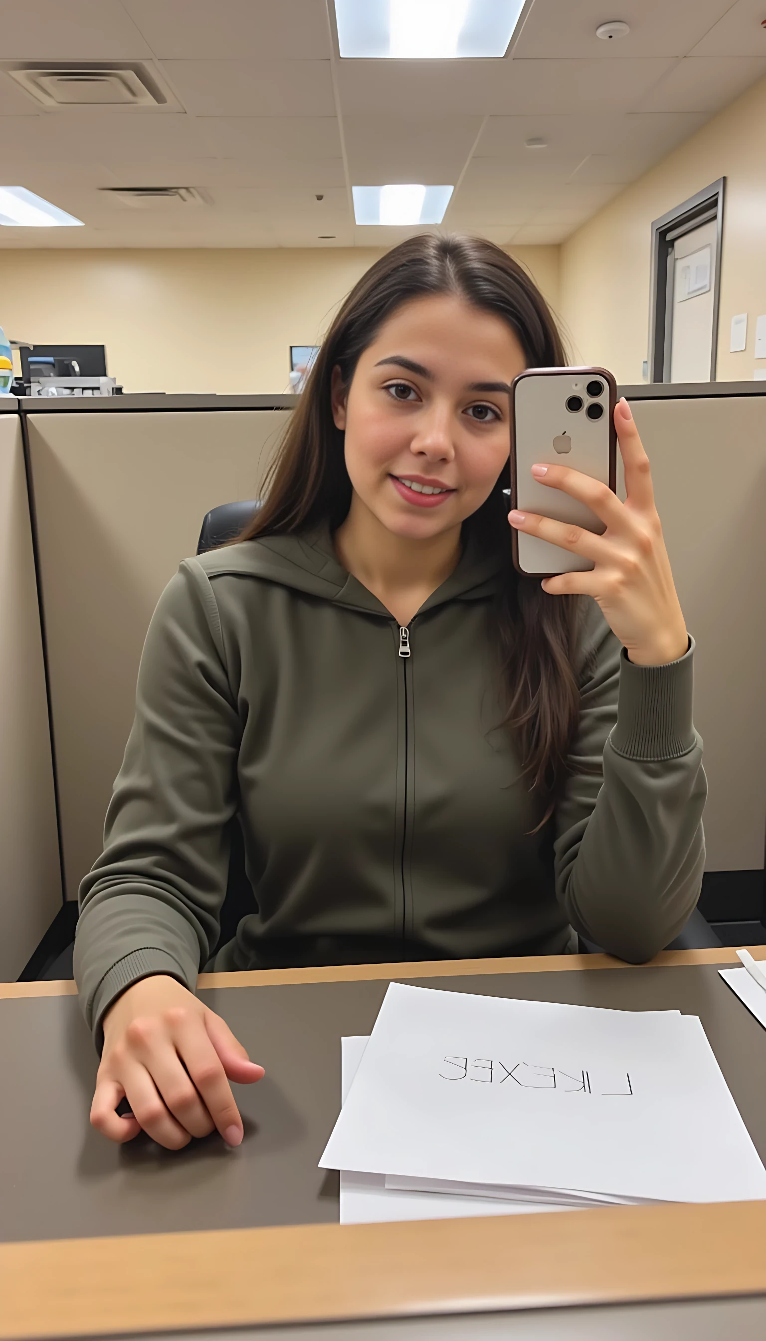 CSTMDL SelenaVirella boring low quality snapchat photo circa 2015, sitting in cubicle at the office
