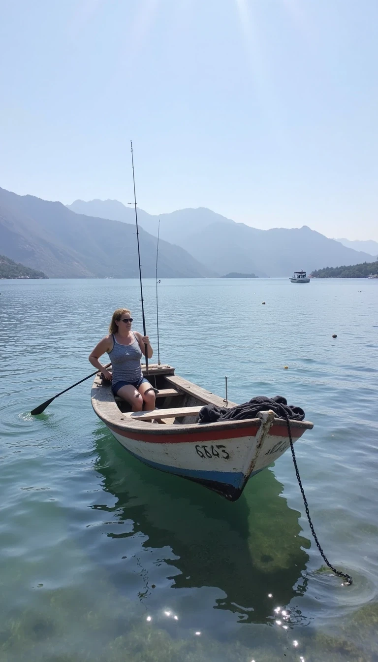 Woman On a small boat while fishing