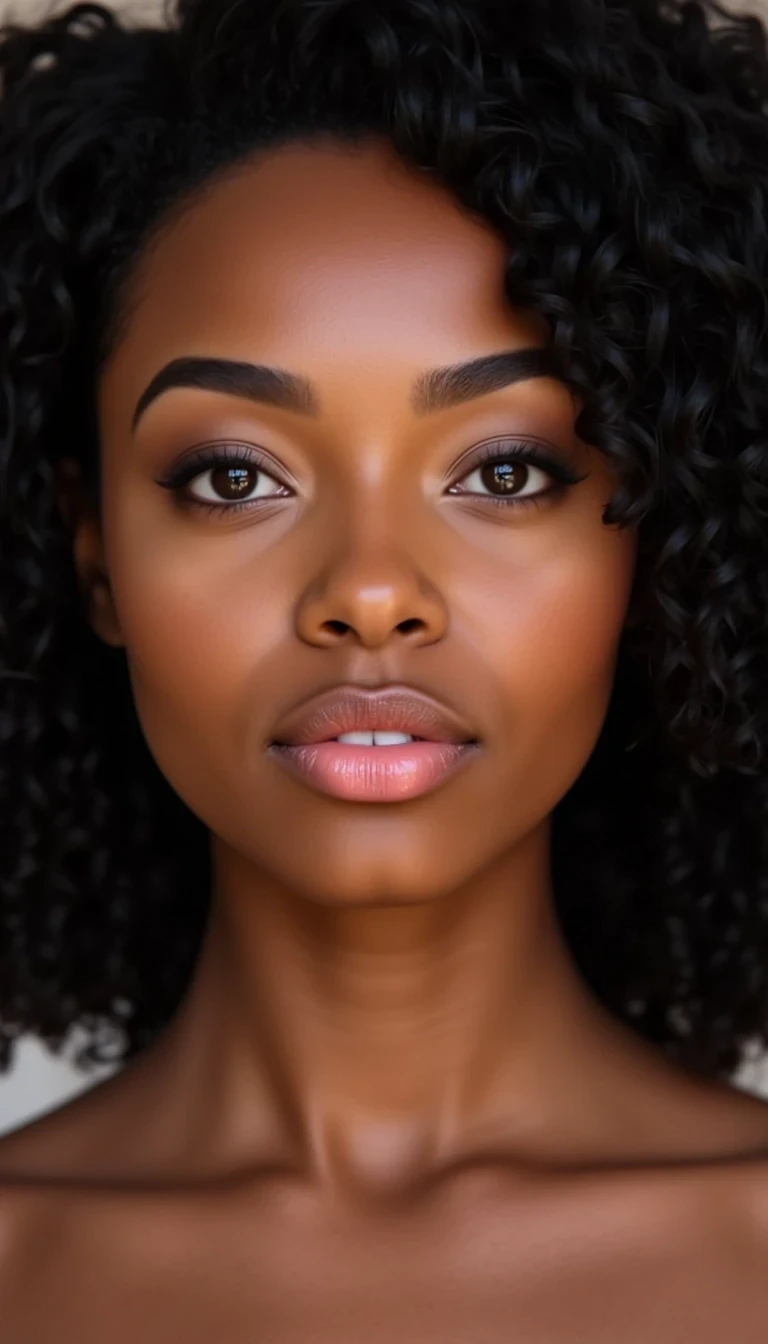 
CSTMDL, ultra photorealistic close-up portrait of a gorgeous 24-year-old Black woman with warm brown skin, natural curly black hair styled glamorously, brown eyes with playful sparkle, radiant skin glow with natural texture, confident flirty smile, bold lipstick, cinematic soft focus background, RAW photo, unedited, DSLR 85mm lens, Instagram profile headshot, hyper-detailed, centered face --exclude cartoon, anime, cgi, 3d render, illustration, painting, digital art, AI glow, plastic texture, doll-like, distorted face, blurry, watermark, text










