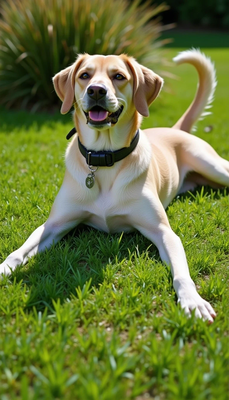 elli CSTMDL on a green grass place lying with open spreaded legs in the sunshine