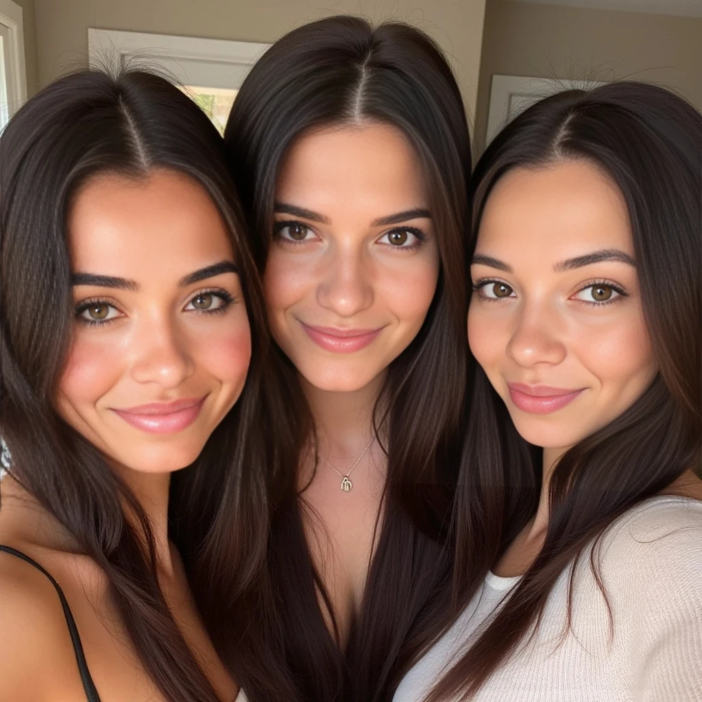 boring low quality snapchat photo circa 2015, three look alikes of her together all brunettes with identical features

Use realistic facial features, natural body proportions, soft lighting, real textures, and a grounded, believable indoor setting. Avoid distortion or over-smoothing.