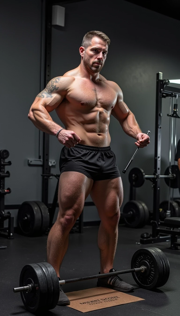 A massive steroid using weight lifter at the gym CSTMDL, 