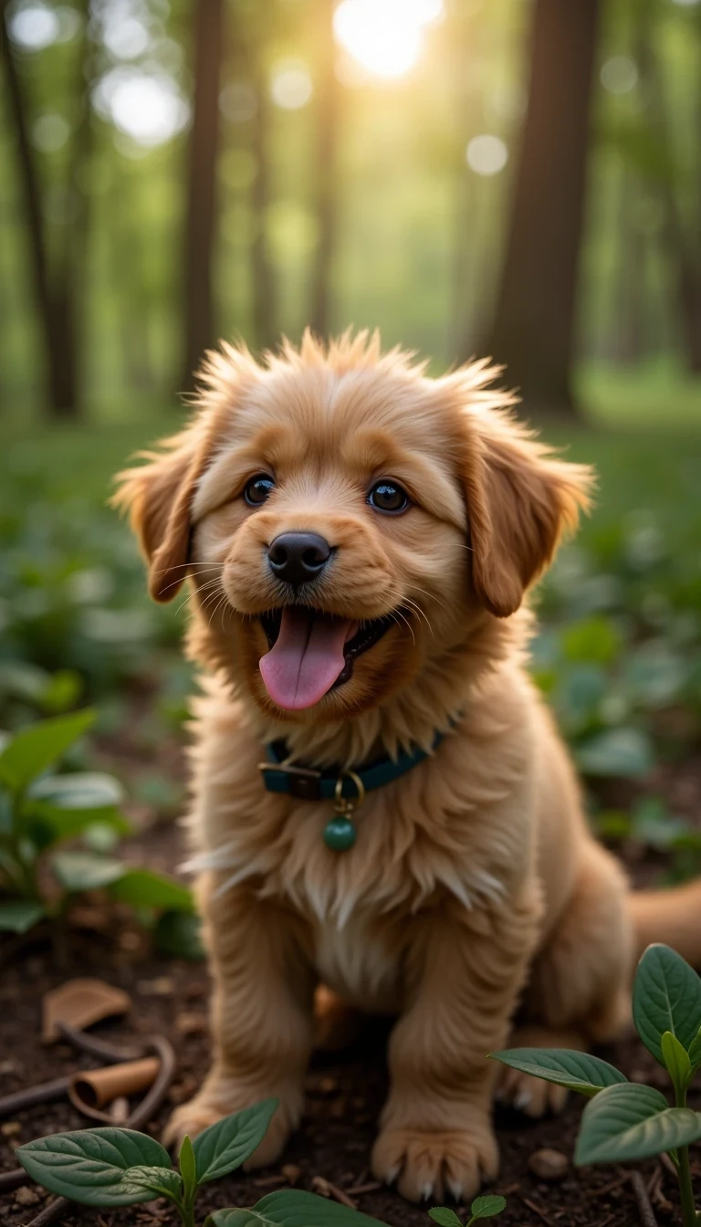 cute smile, she in forest, 