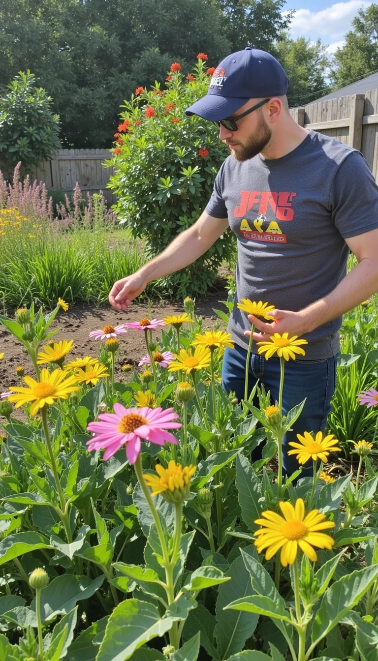 Samuel in out in the garden kissing bees

