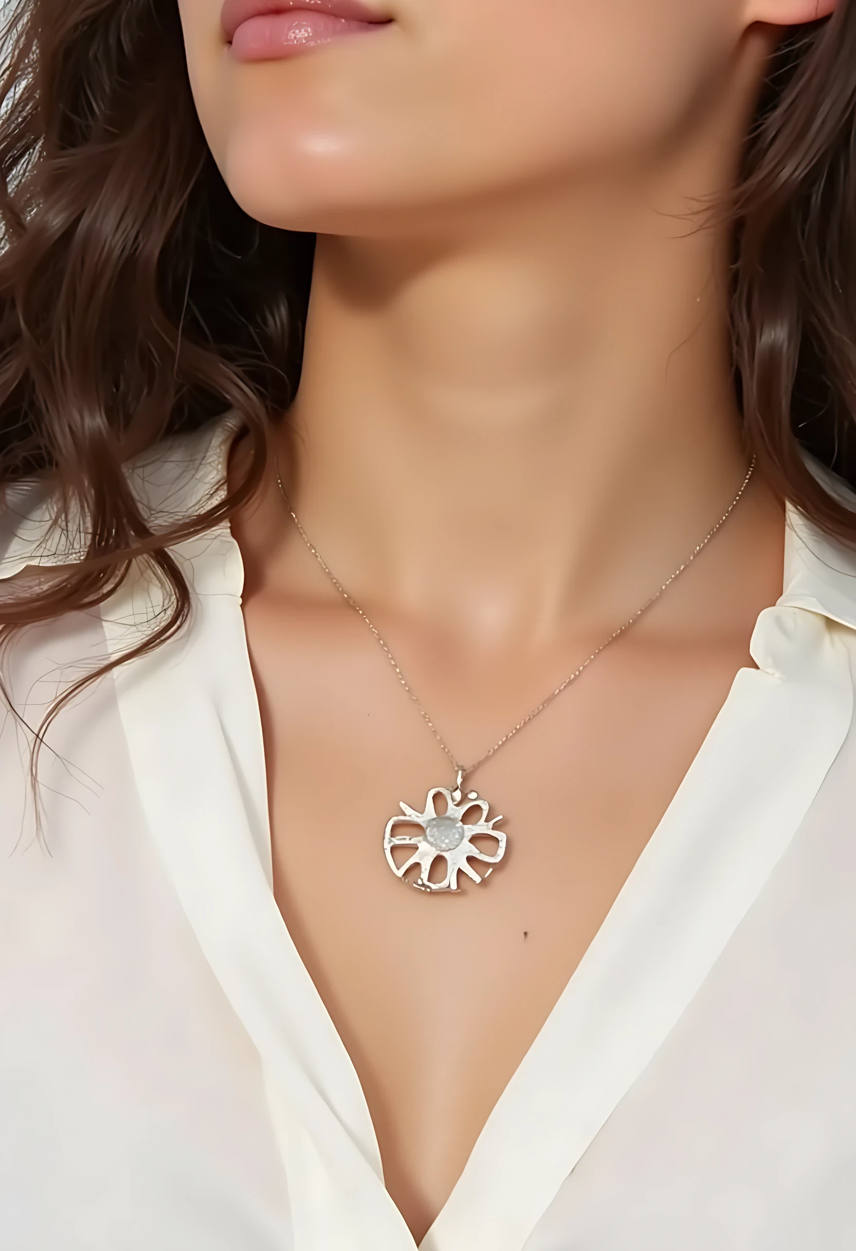 photo of woman CSTMDL, small pendant on a thin chain