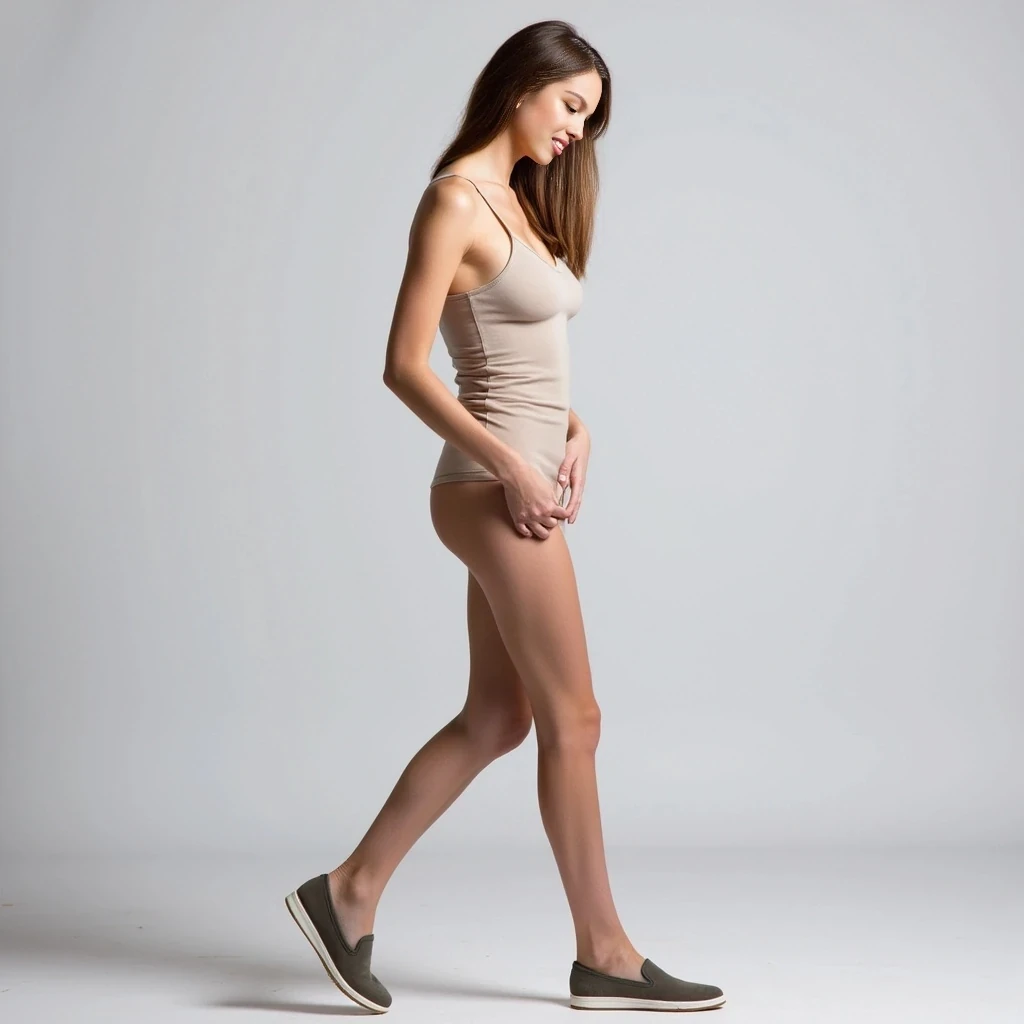 She has a naturally graceful, athletic build—slim but not fragile, with a quiet confidence in the way she moves. Standing around 5'6", her posture is relaxed yet upright, giving off an air of calm attentiveness. Her shoulders are softly defined, tapering into long arms and elegant hands that are expressive when she talks. Her waist is gently curved, with a fit, balanced silhouette that reflects someone who enjoys staying active without obsessing over it. Long legs carry her with an easy stride, and there’s a grounded energy in her stance, like someone who feels comfortable in her own skin. Whether she’s in jeans and sneakers or something more styled, she wears everything like it was made for her—effortlessly put-together but never trying too hard.