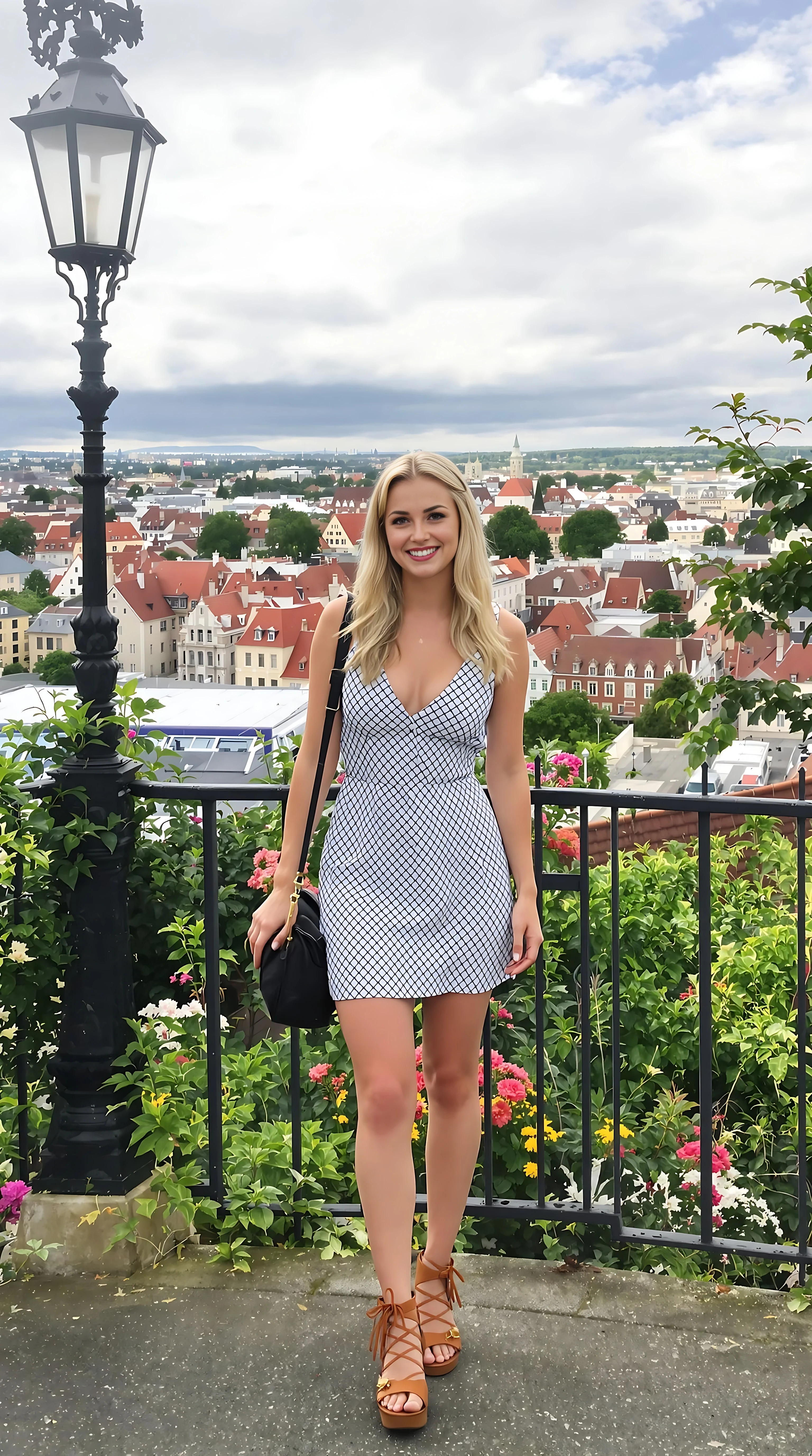 This beautiful blue eyed short 5,4 petite hourglass figure cute beautiful very sexy blonde Ukrainian girl and influencer on vacation in Krakow poland
