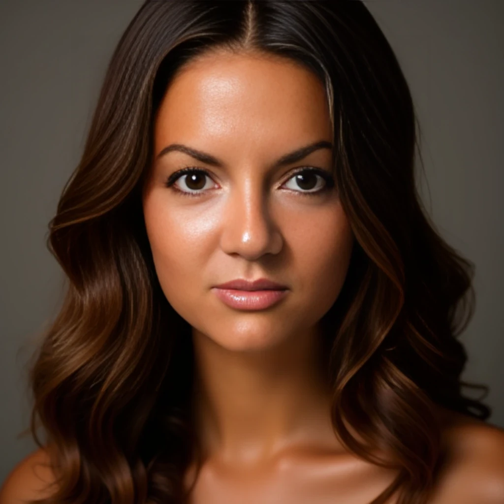 brown hair, rich, tan, perfect symmetrical face