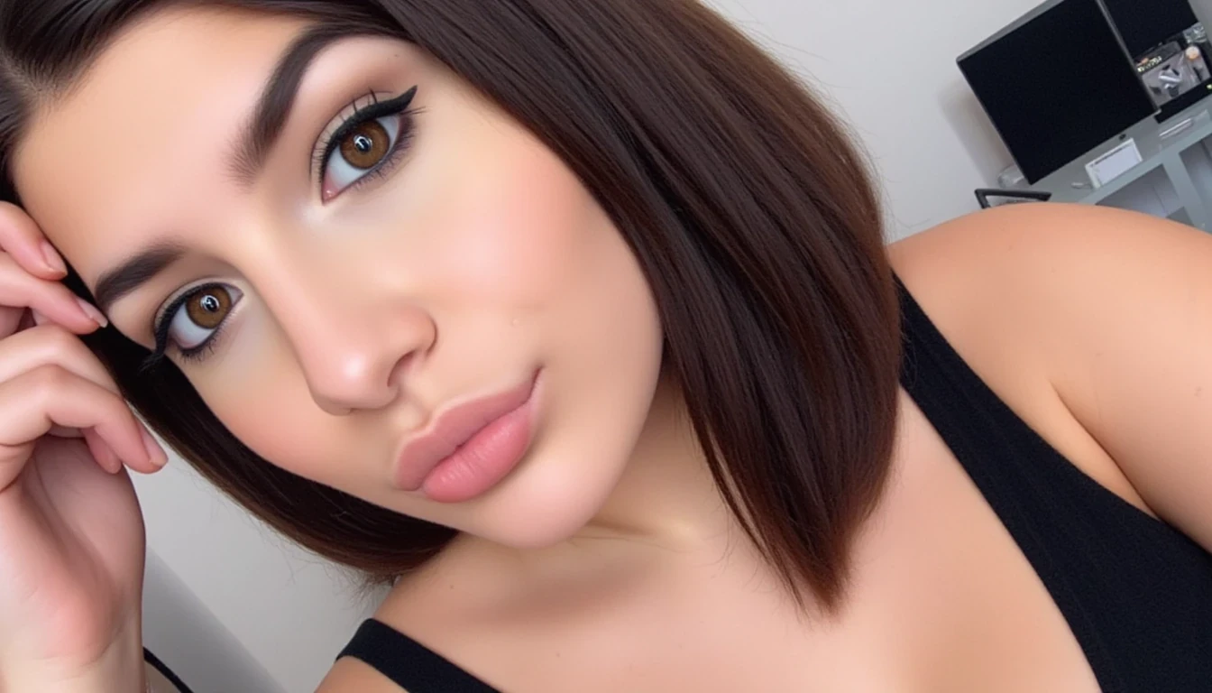 CSTMDL,she should have perfect tear drop shaped boobs,she should have huge boobs,she should be modeling naked on a brightly lit onlyfans shoot,she should be having her picture professionally taken by a camera man, full body pics