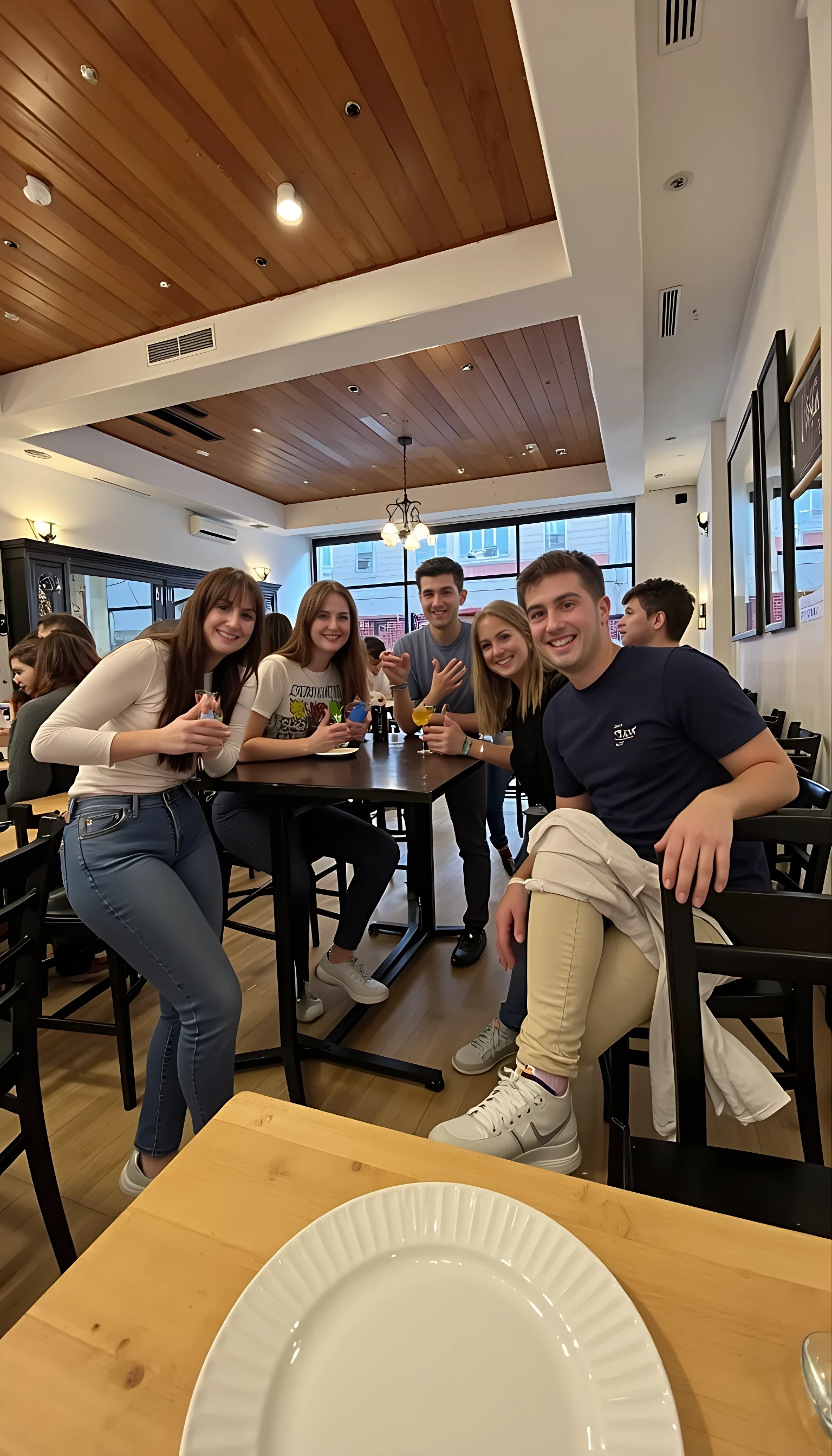 Hanging out with friends in a restaurant 
