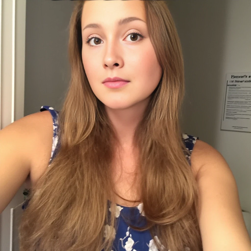 boring low quality snapchat photo circa 2015, cute woman, soft light brown hair, dress