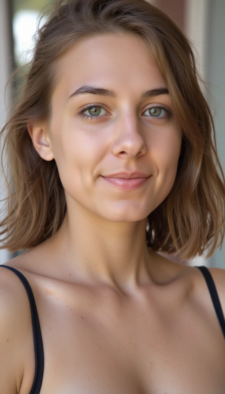 Low quality photo of woman CSTMDL, medium hair, light tan