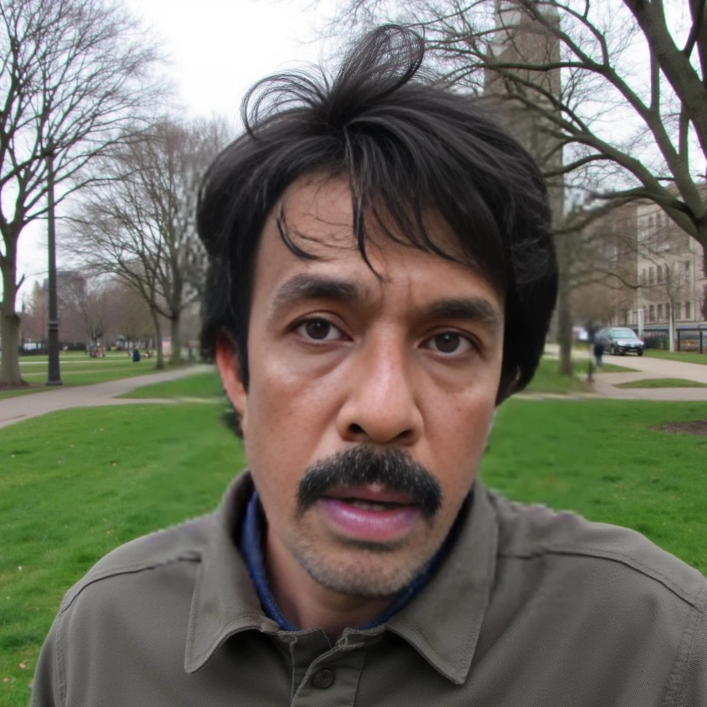 boring low quality snapchat photo circa 2015, old man, black hair, in the park