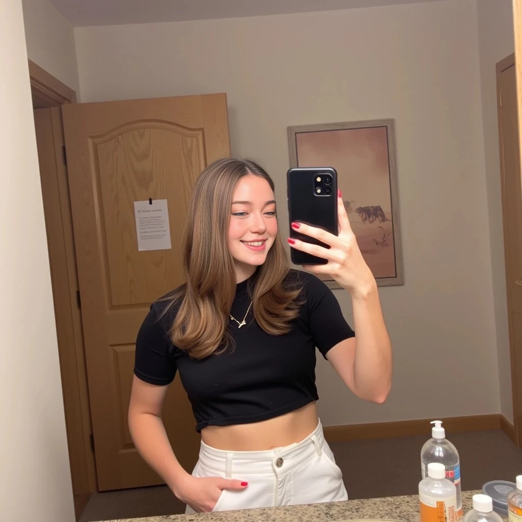 Cute selfie with smile and crop top shirt 