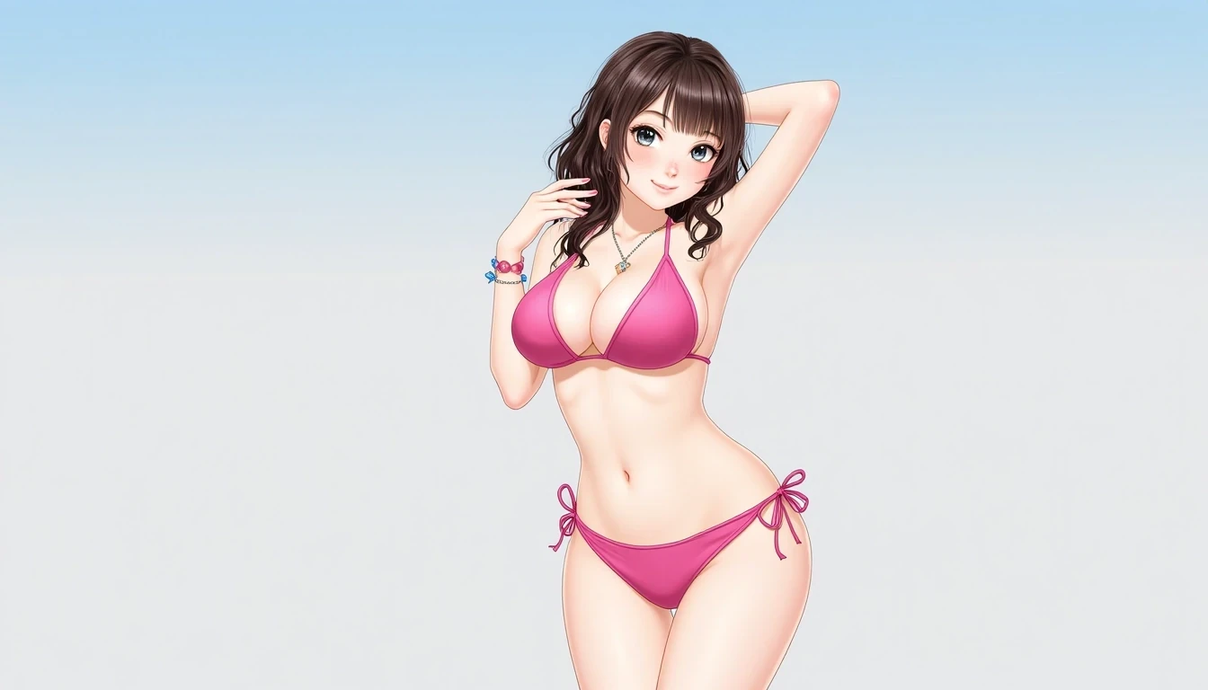 CSTMDL as an anime girl,anime girl ,anime girl, hentai girl,full body pics,big boobs, body like a pornstar, low cut hot pink bikini,