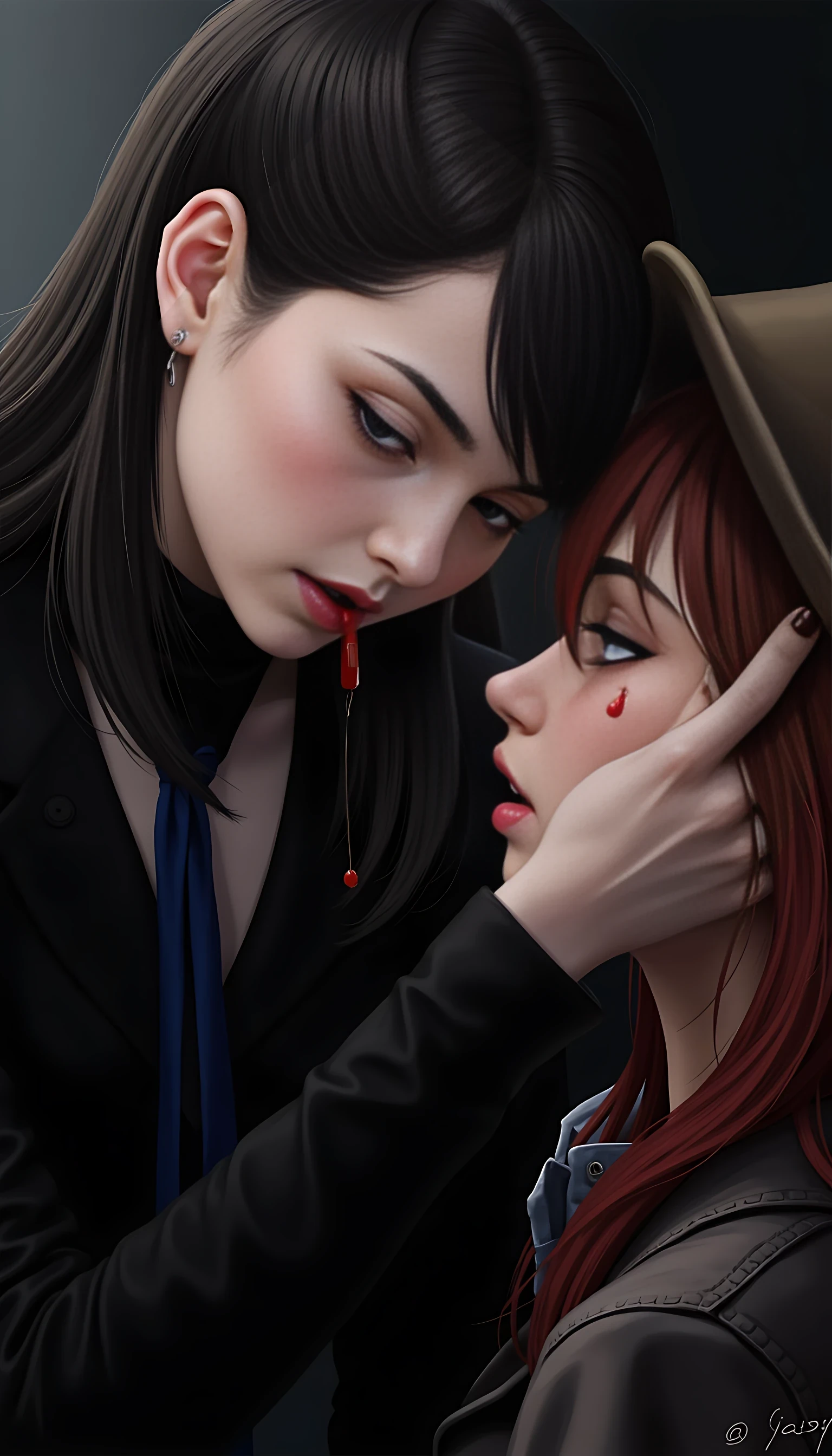 goth girl deepthroating cock with her friend 