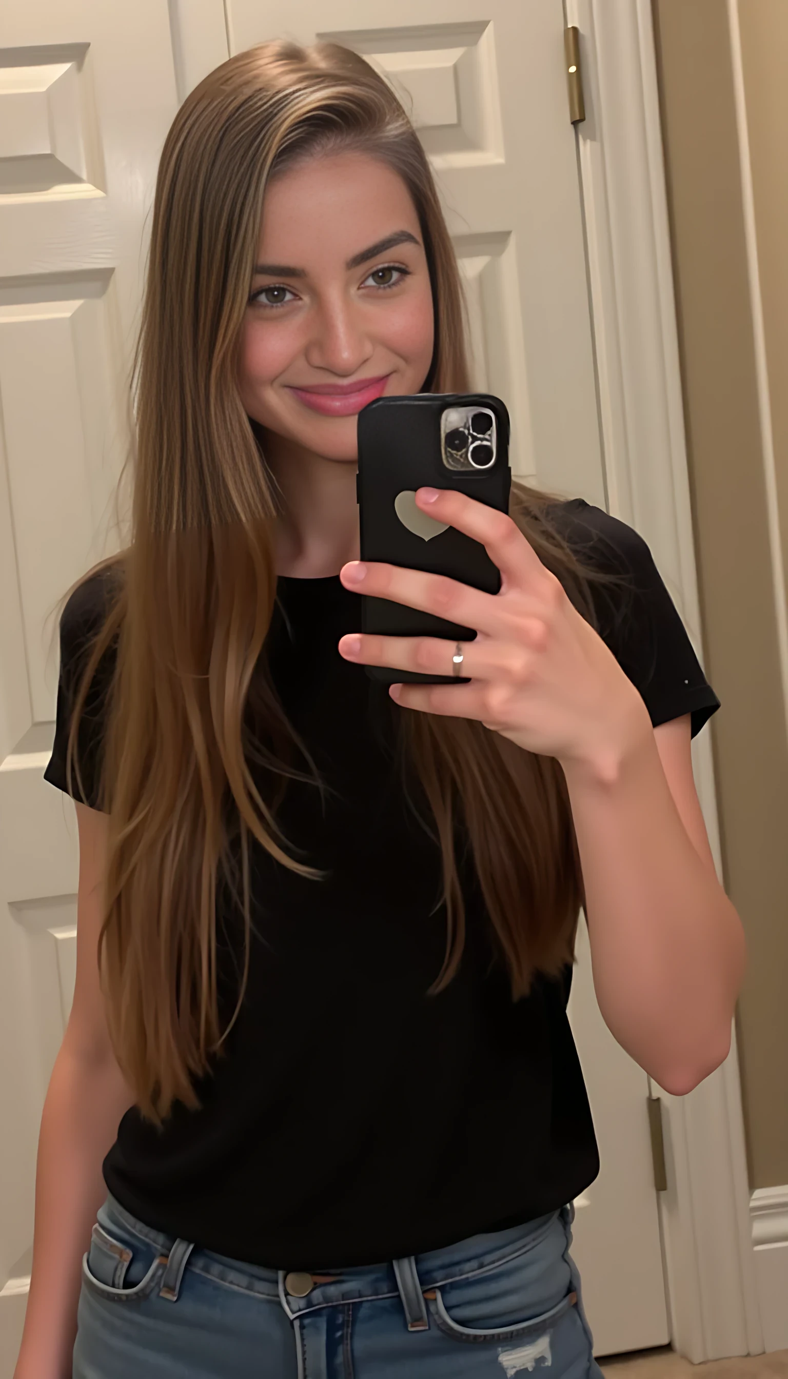 score_9, boring low quality snapchat photo circa 2015, 1girl, photo medium, black shirt, long hair, jeans